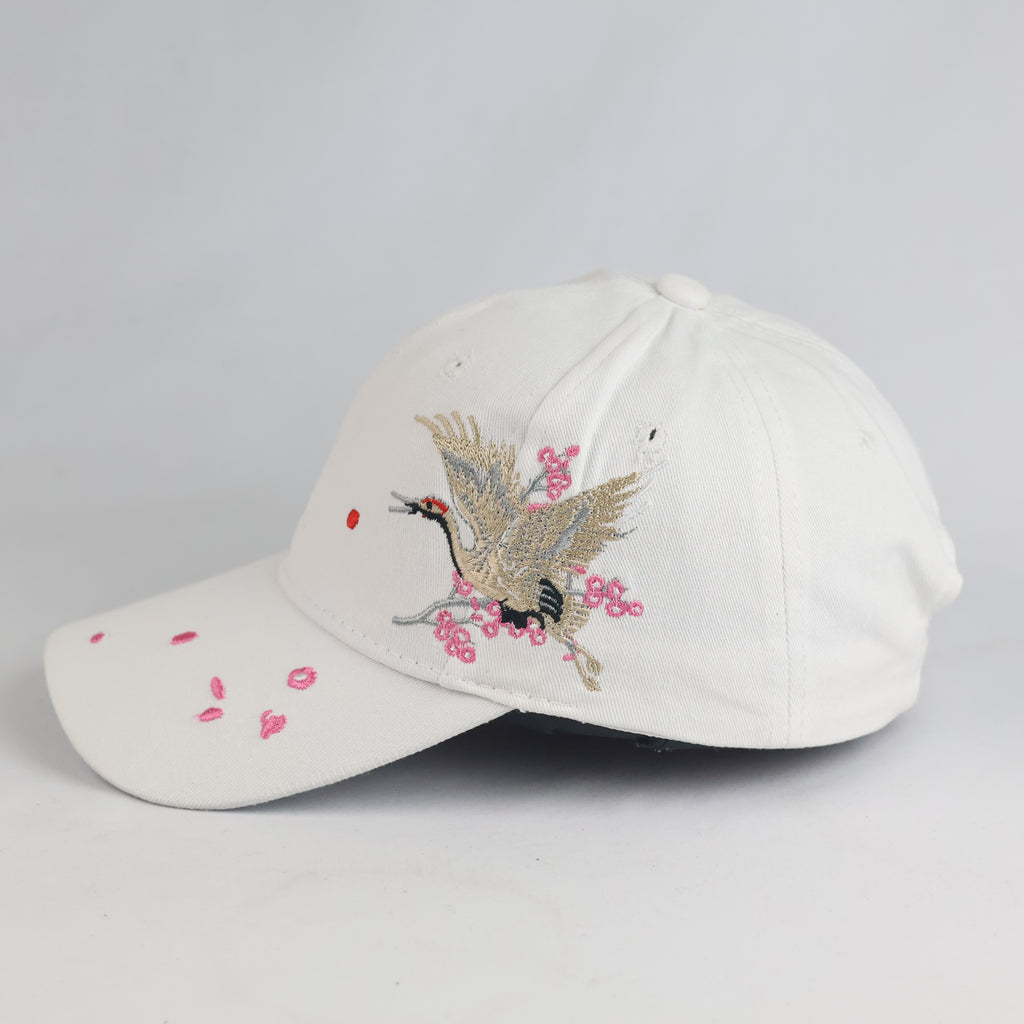 Thrifted Aesthetic Crane Bird & Pink Blossom Strapback Cap | 11043