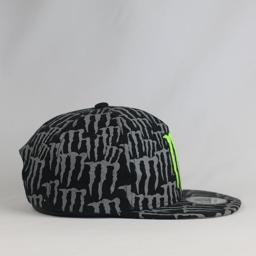 Thrifted Monster Energy Black & Grey Monogram Flat Brim Cap (Size 57–59 cm) | 10829