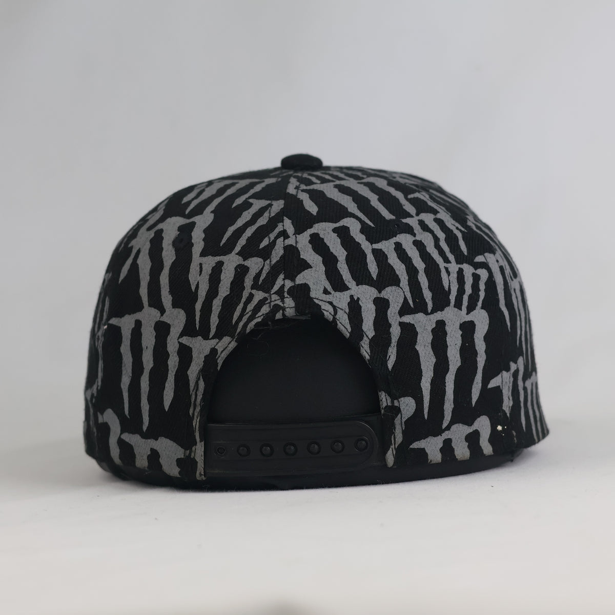 Thrifted Monster Energy Black & Grey Monogram Flat Brim Cap (Size 57–59 cm) | 10829