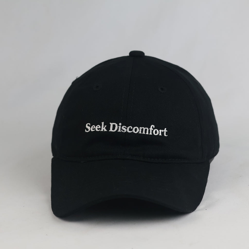 Thrifted Seek Discomfort Black Cotton Blend Strapback Cap (Size 55–56 cm) | 10858