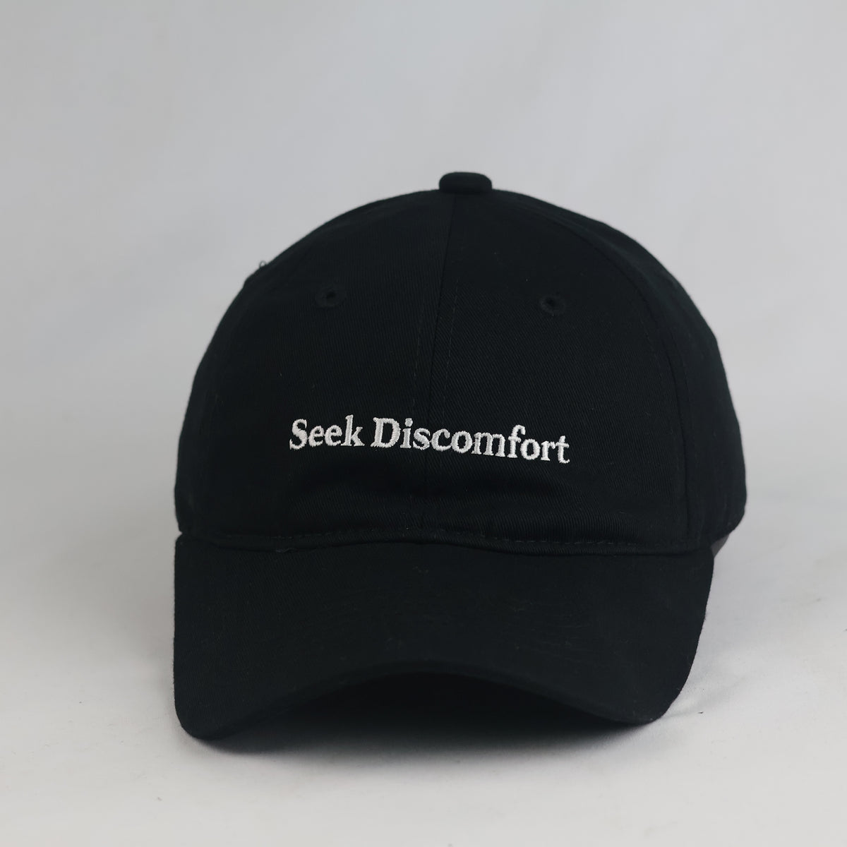 Thrifted Seek Discomfort Black Cotton Blend Strapback Cap (Size 55–56 cm) | 10858