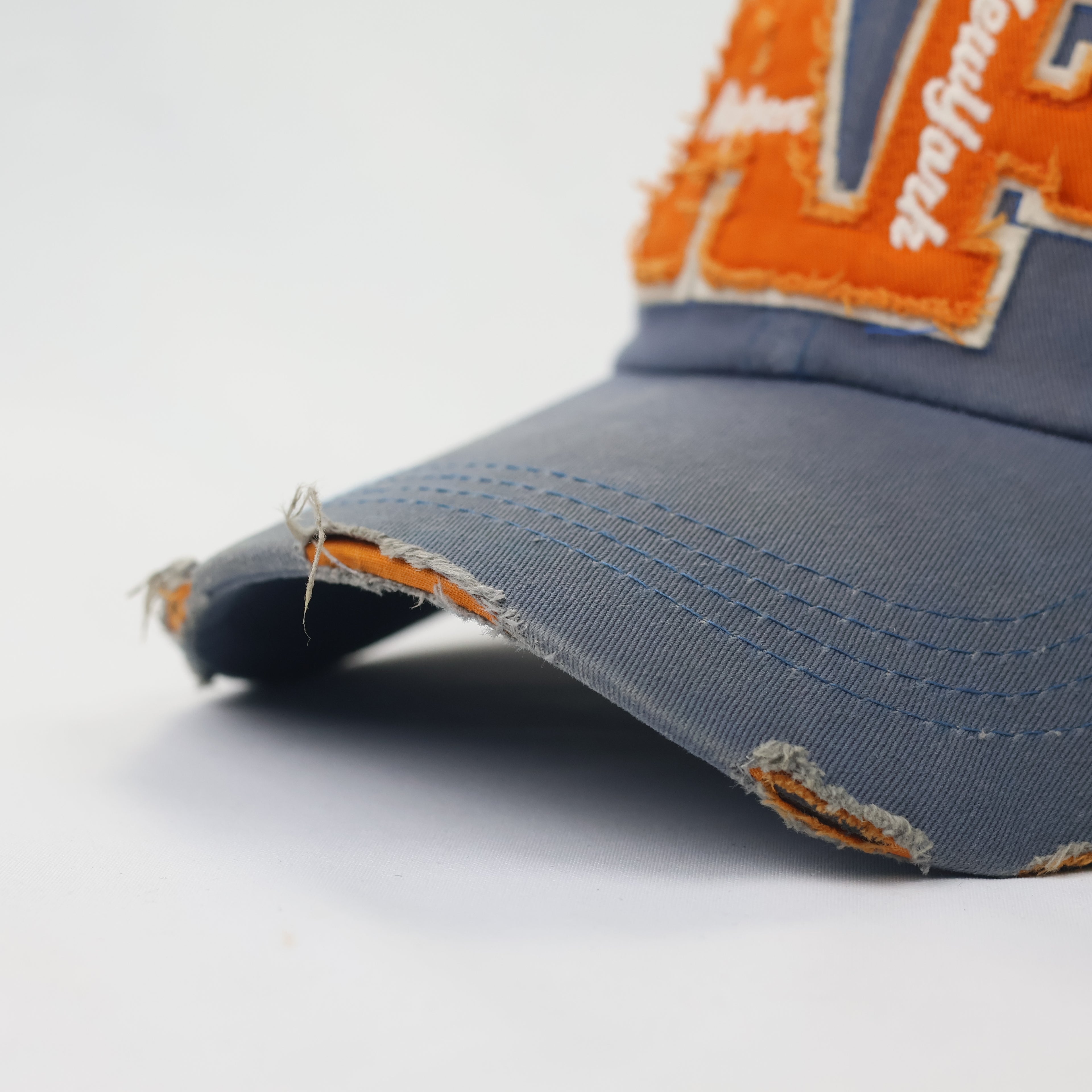 Vintage AF Distressed Baseball Cap - Blue & Orange Frayed Streetwear Hat