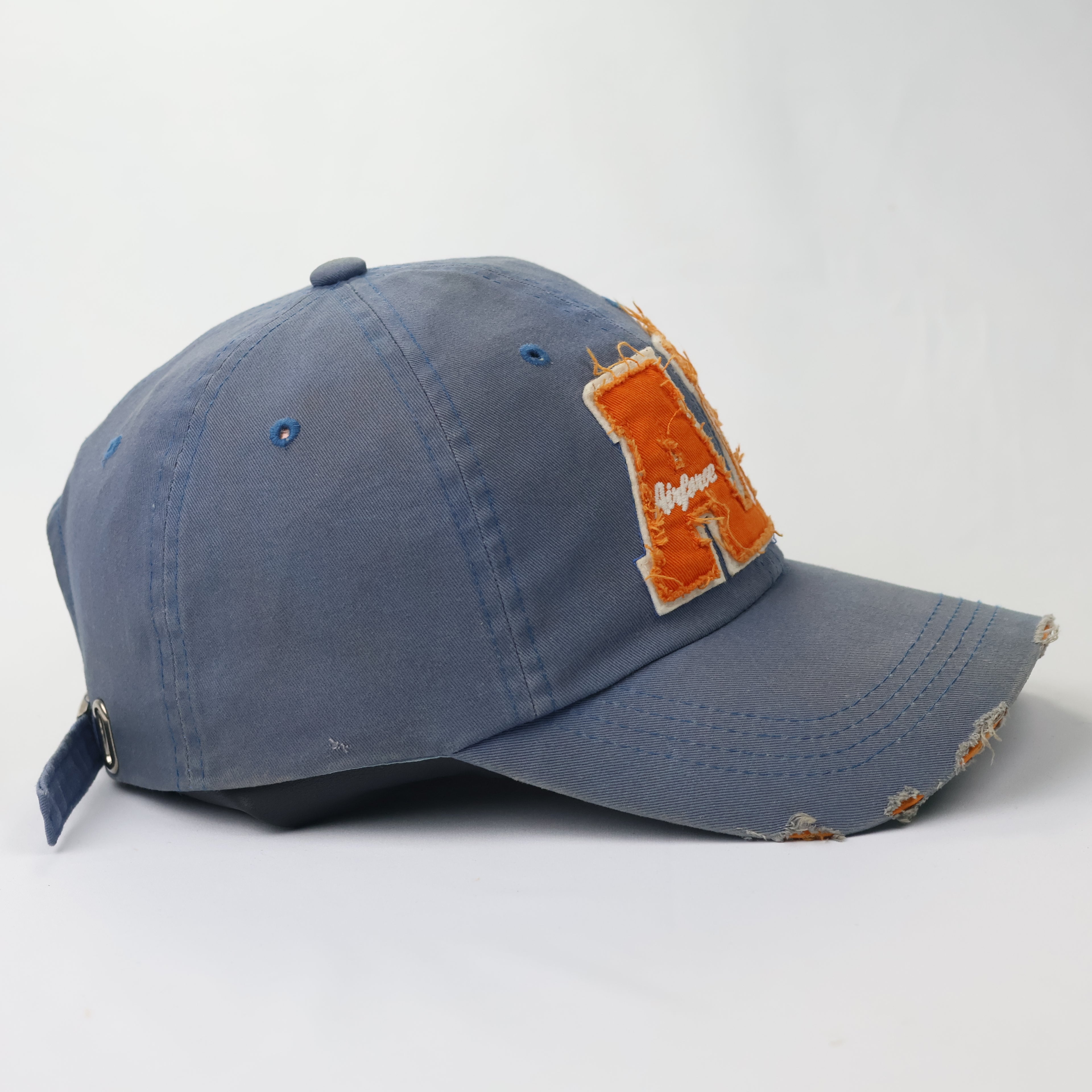 Vintage AF Distressed Baseball Cap - Blue & Orange Frayed Streetwear Hat