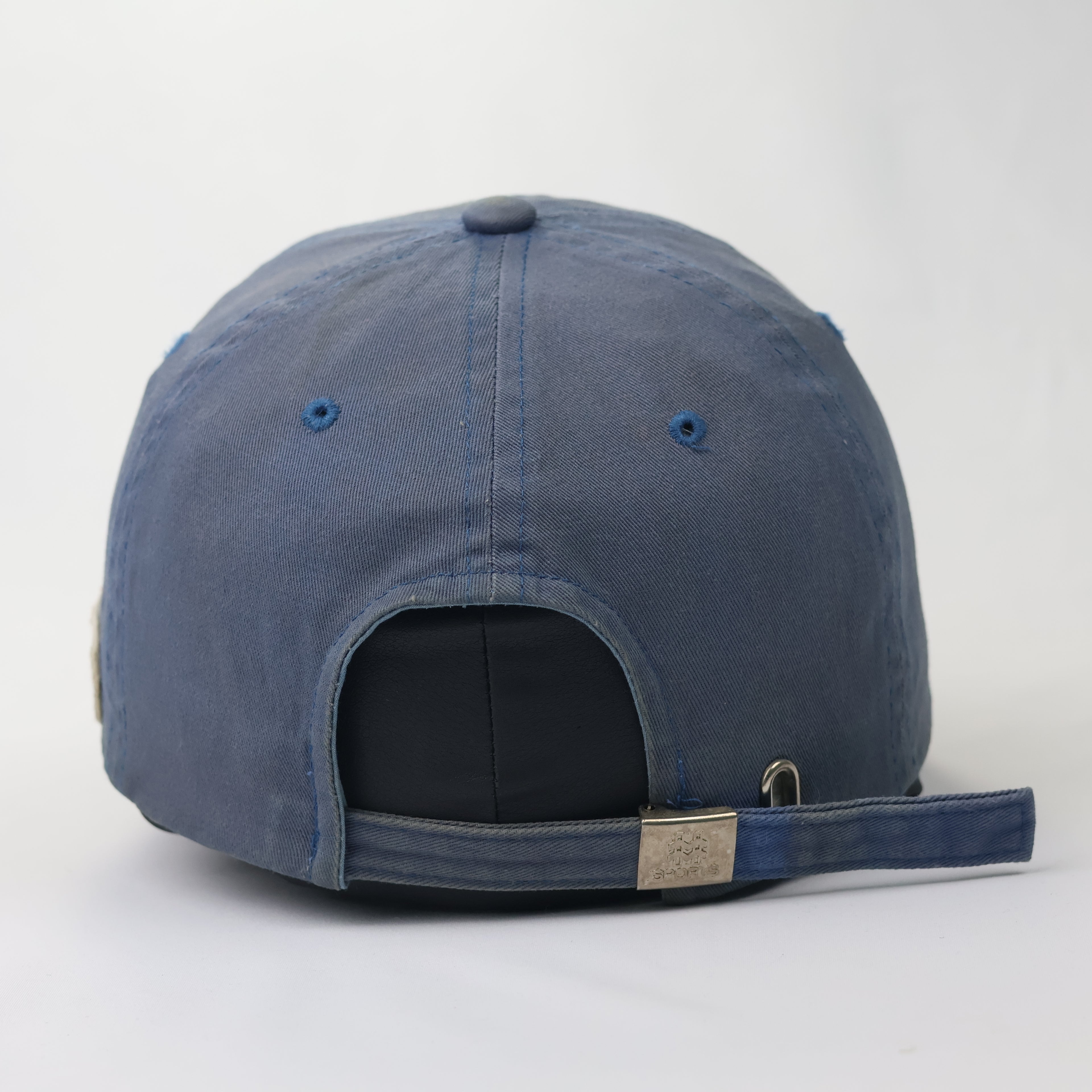 Vintage AF Distressed Baseball Cap - Blue & Orange Frayed Streetwear Hat