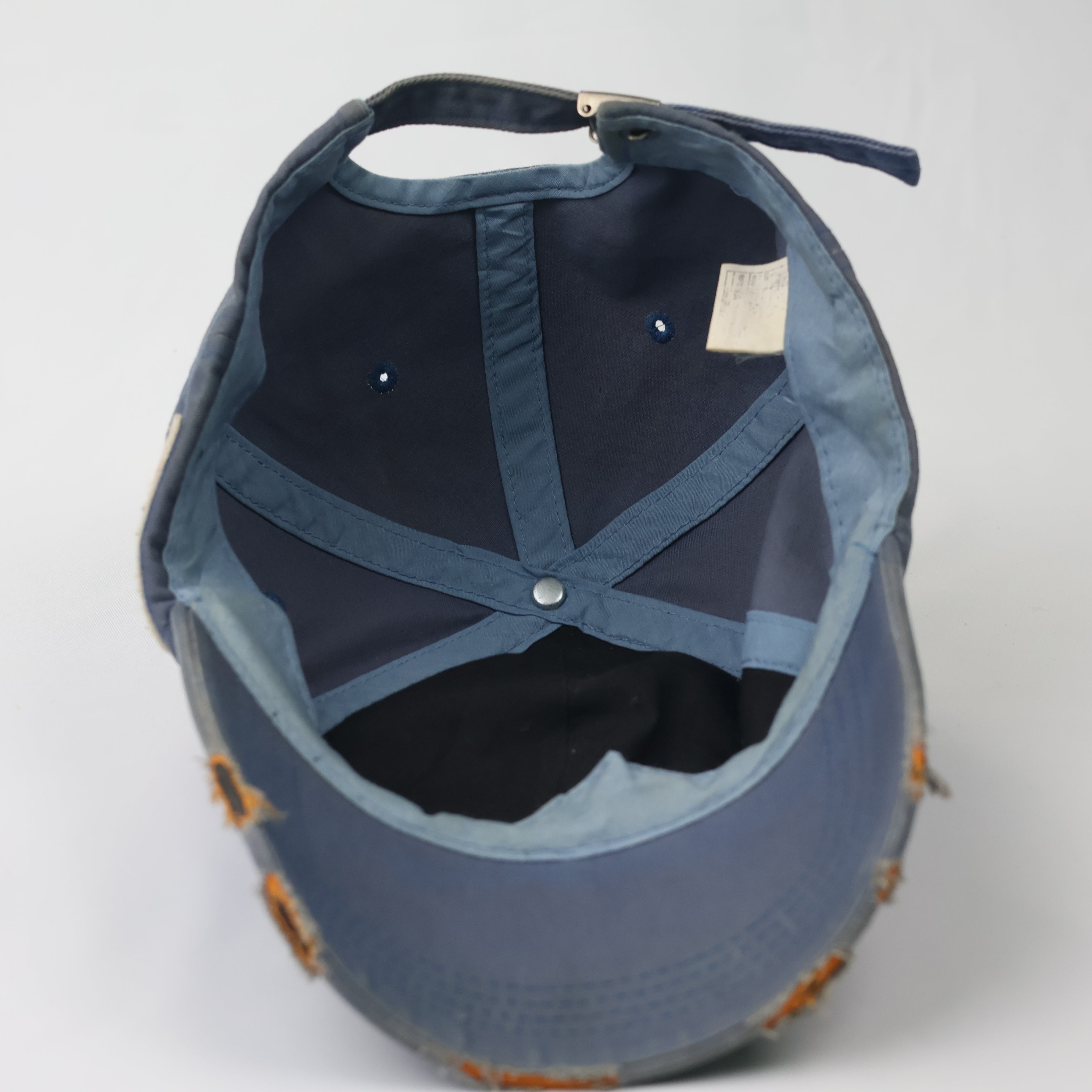 Vintage AF Distressed Baseball Cap - Blue & Orange Frayed Streetwear Hat