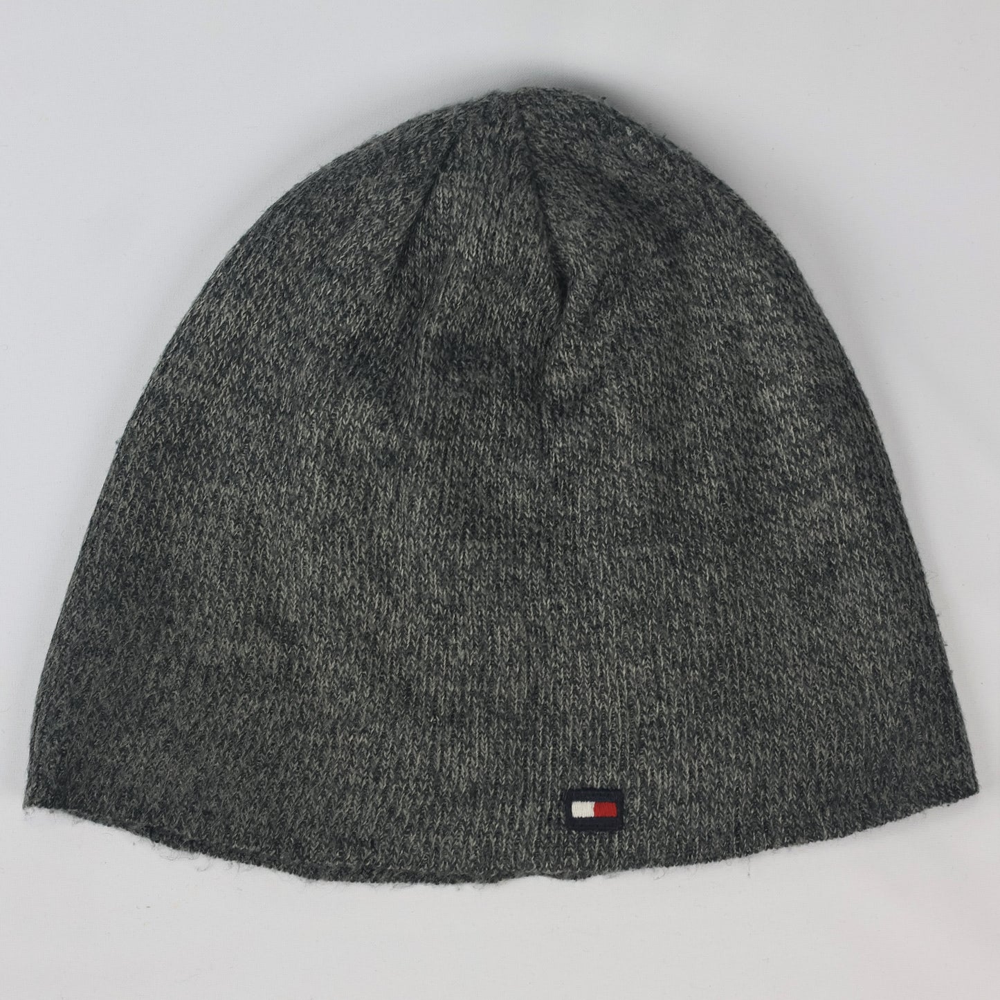 Tommy Hilfiger Unisex Grey Ribbed Thrifted Beanie - Classic Flag Logo Hat