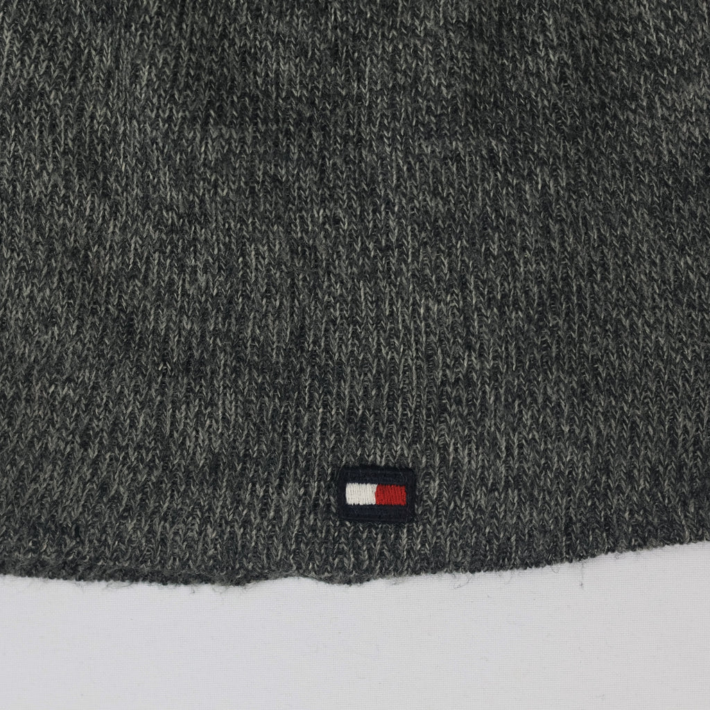 Tommy Hilfiger Unisex Grey Ribbed Thrifted Beanie - Classic Flag Logo Hat