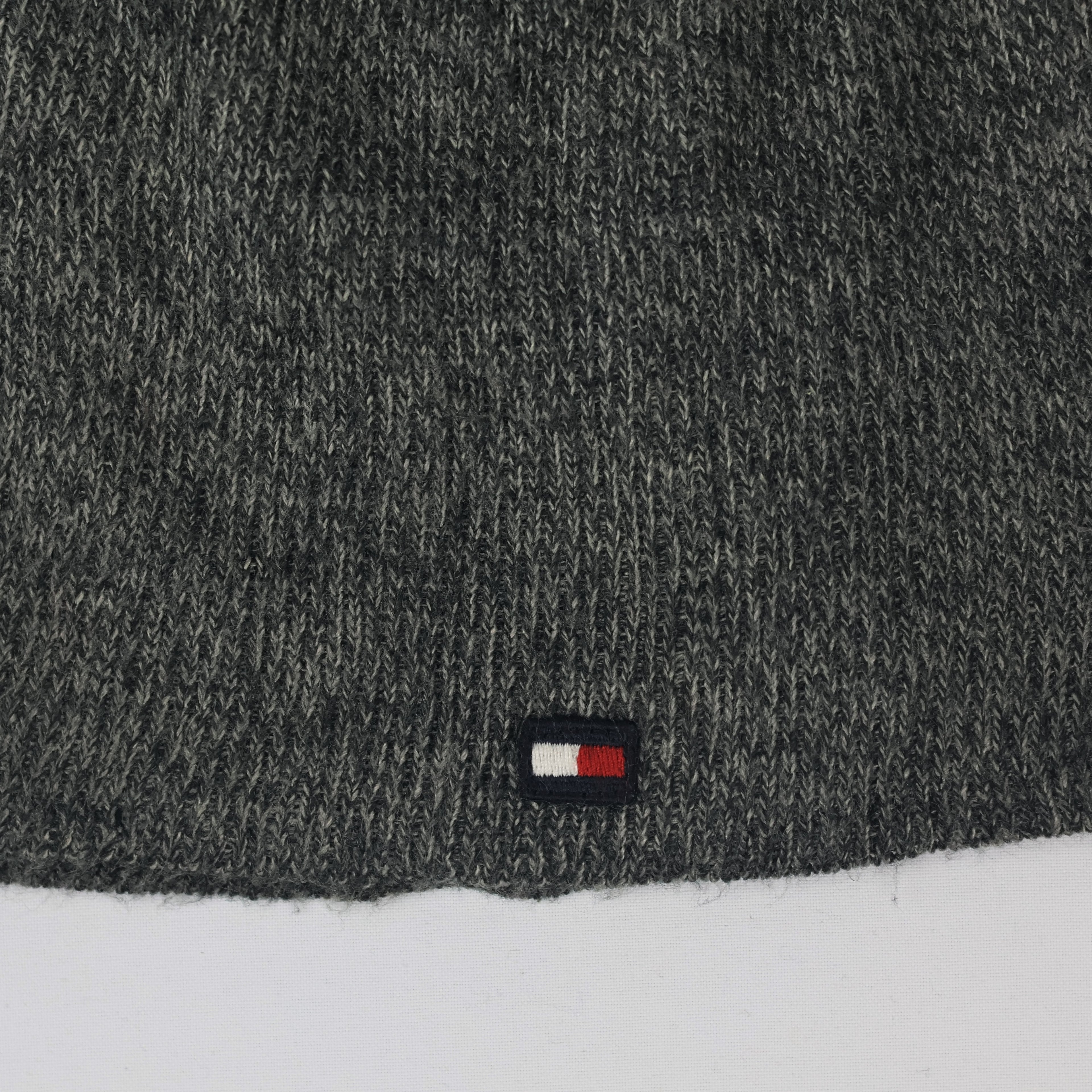 Tommy Hilfiger Unisex Grey Ribbed Thrifted Beanie - Classic Flag Logo Hat