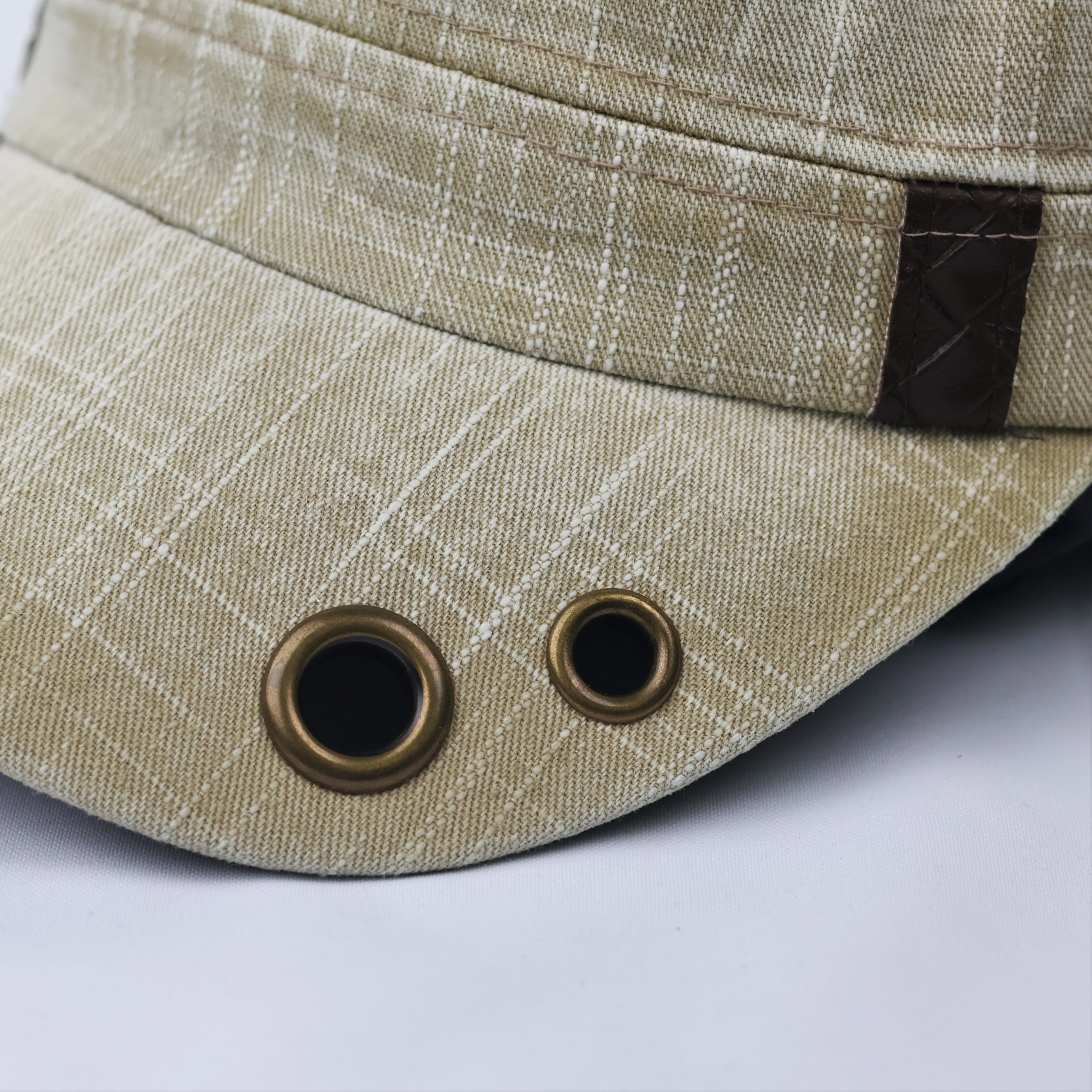 Vintage Khaki Cadet Army Cap - Textured Cotton Military Hat