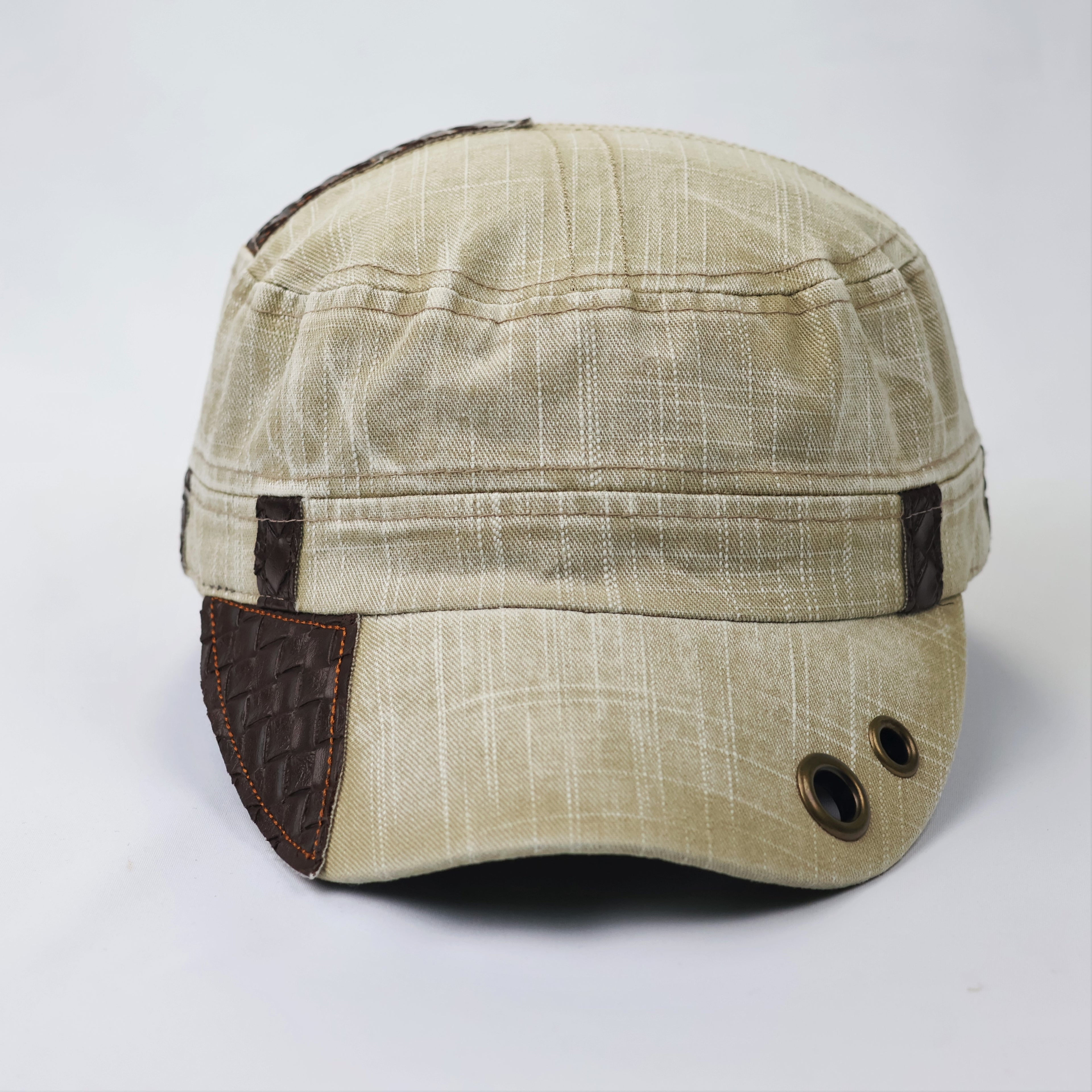 Vintage Khaki Cadet Army Cap - Textured Cotton Military Hat