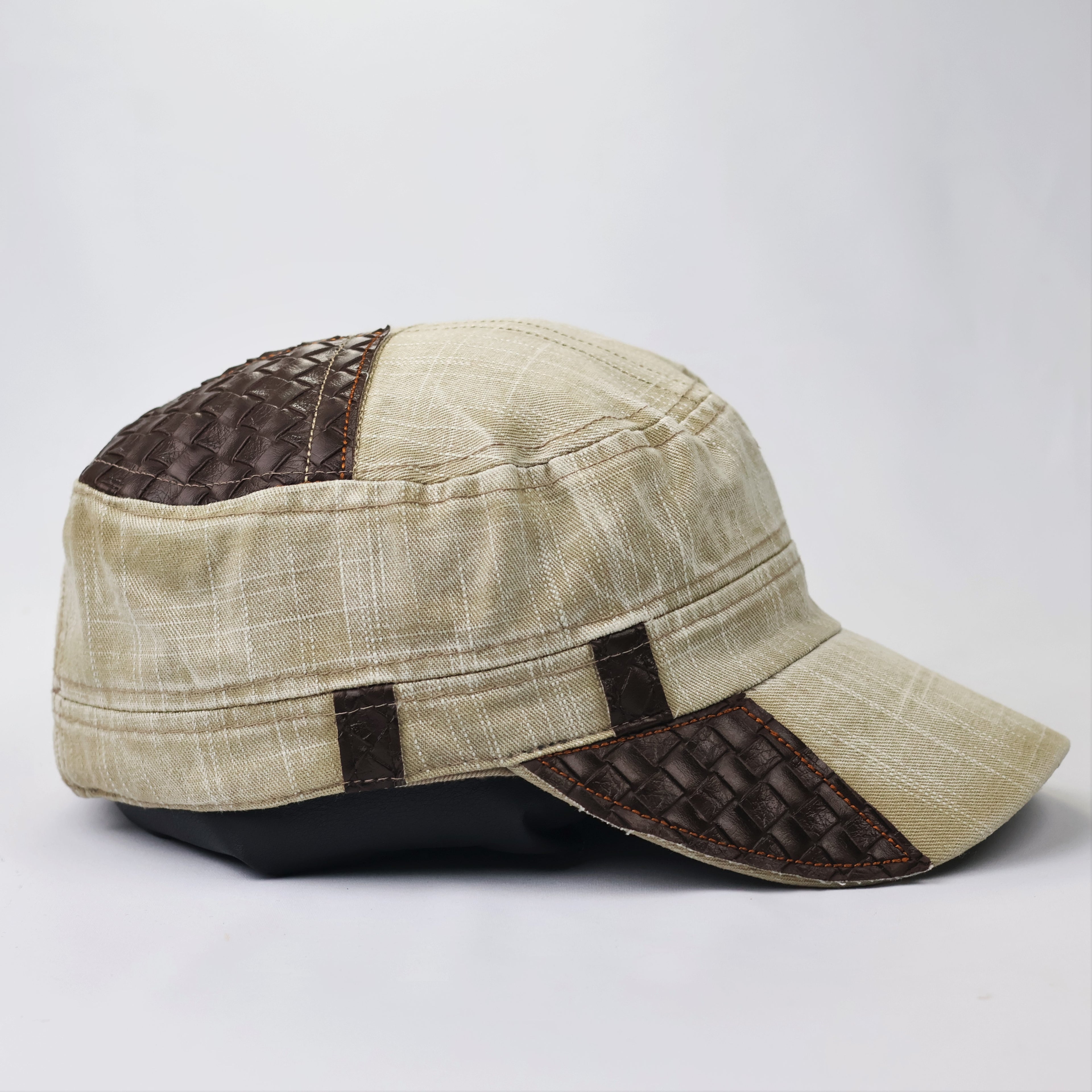 Vintage Khaki Cadet Army Cap - Textured Cotton Military Hat