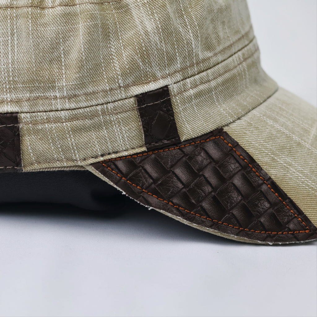 Vintage Khaki Cadet Army Cap - Textured Cotton Military Hat