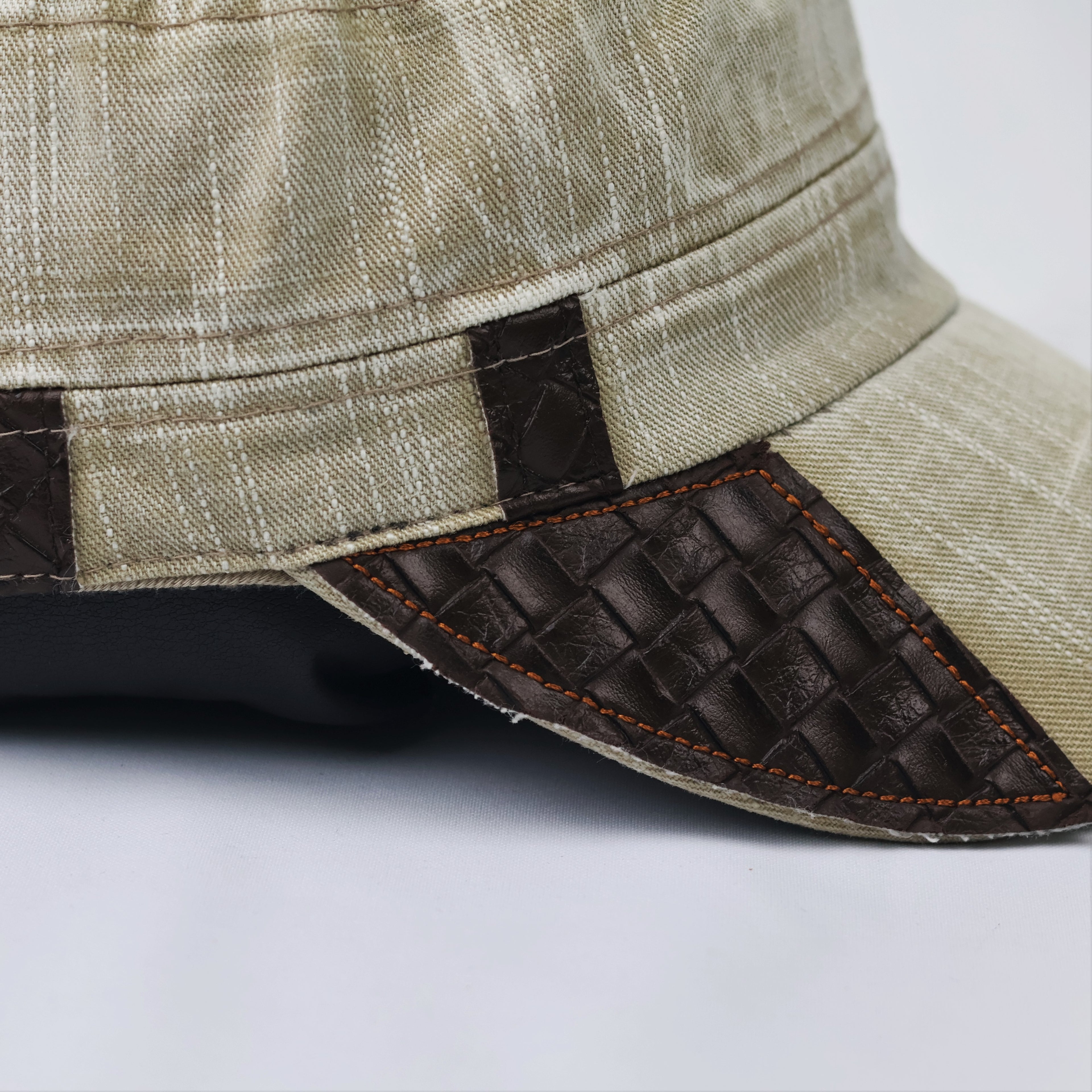 Vintage Khaki Cadet Army Cap - Textured Cotton Military Hat