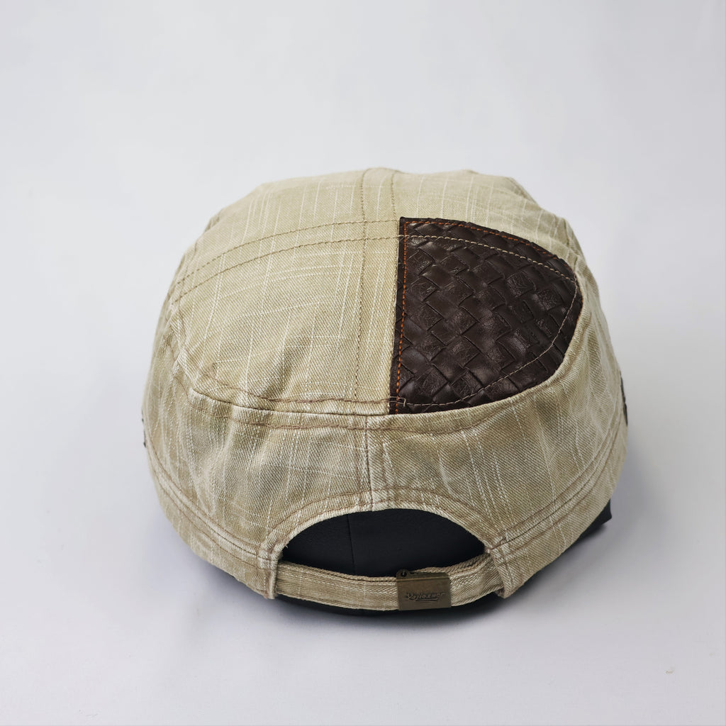 Vintage Khaki Cadet Army Cap - Textured Cotton Military Hat