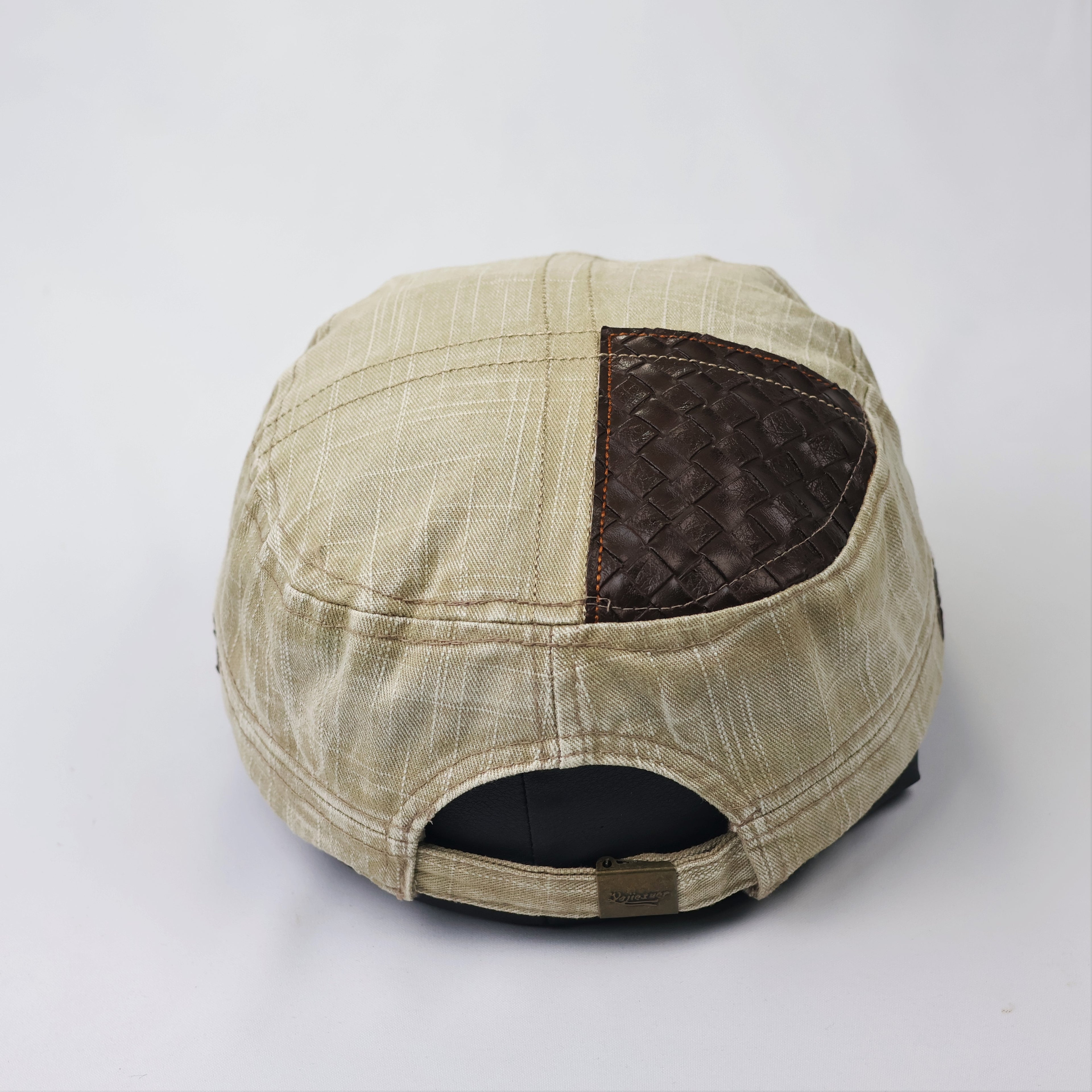 Vintage Khaki Cadet Army Cap - Textured Cotton Military Hat