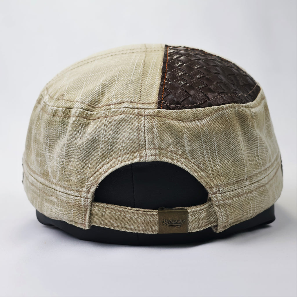 Vintage Khaki Cadet Army Cap - Textured Cotton Military Hat
