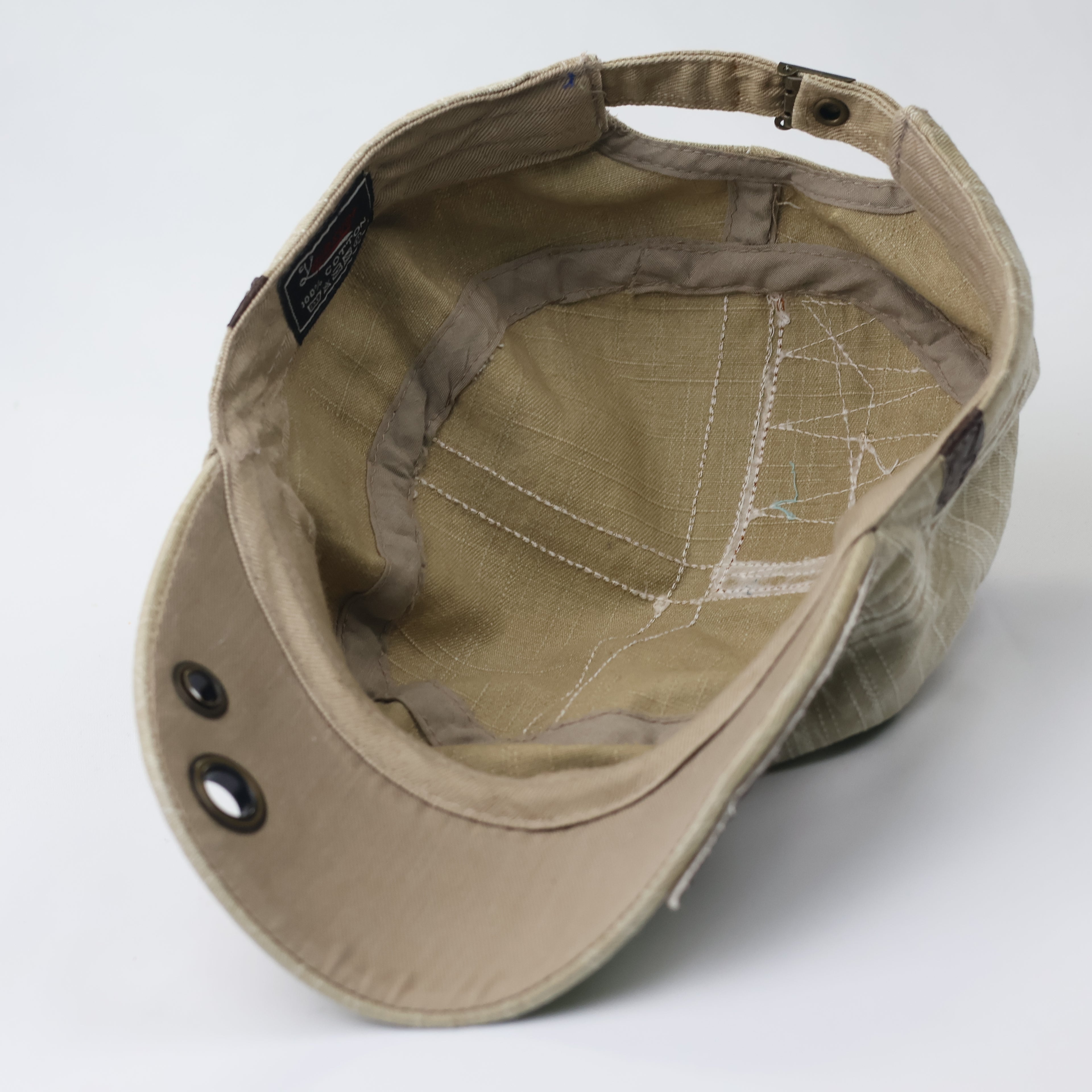 Vintage Khaki Cadet Army Cap - Textured Cotton Military Hat