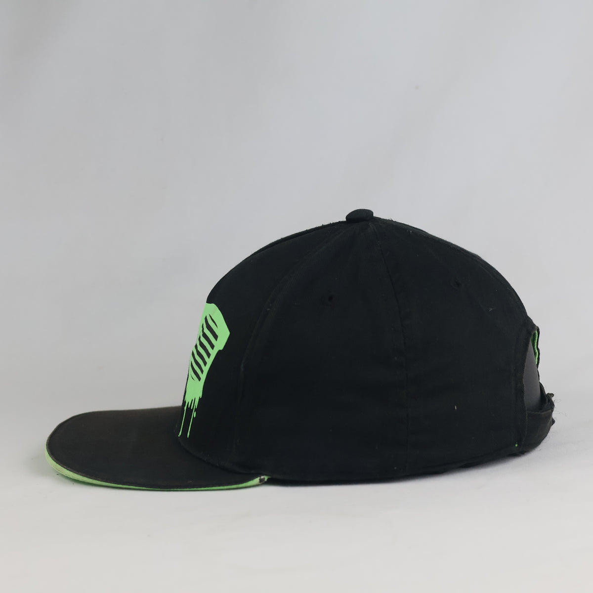 Thrifted Accessoires Black & Neon Green Graphic Flat Brim Cap (Size 57–58 cm) | 10839