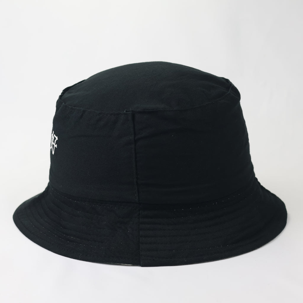 Reversible Black & White Bucket Hat - Chinese Embroidery Design