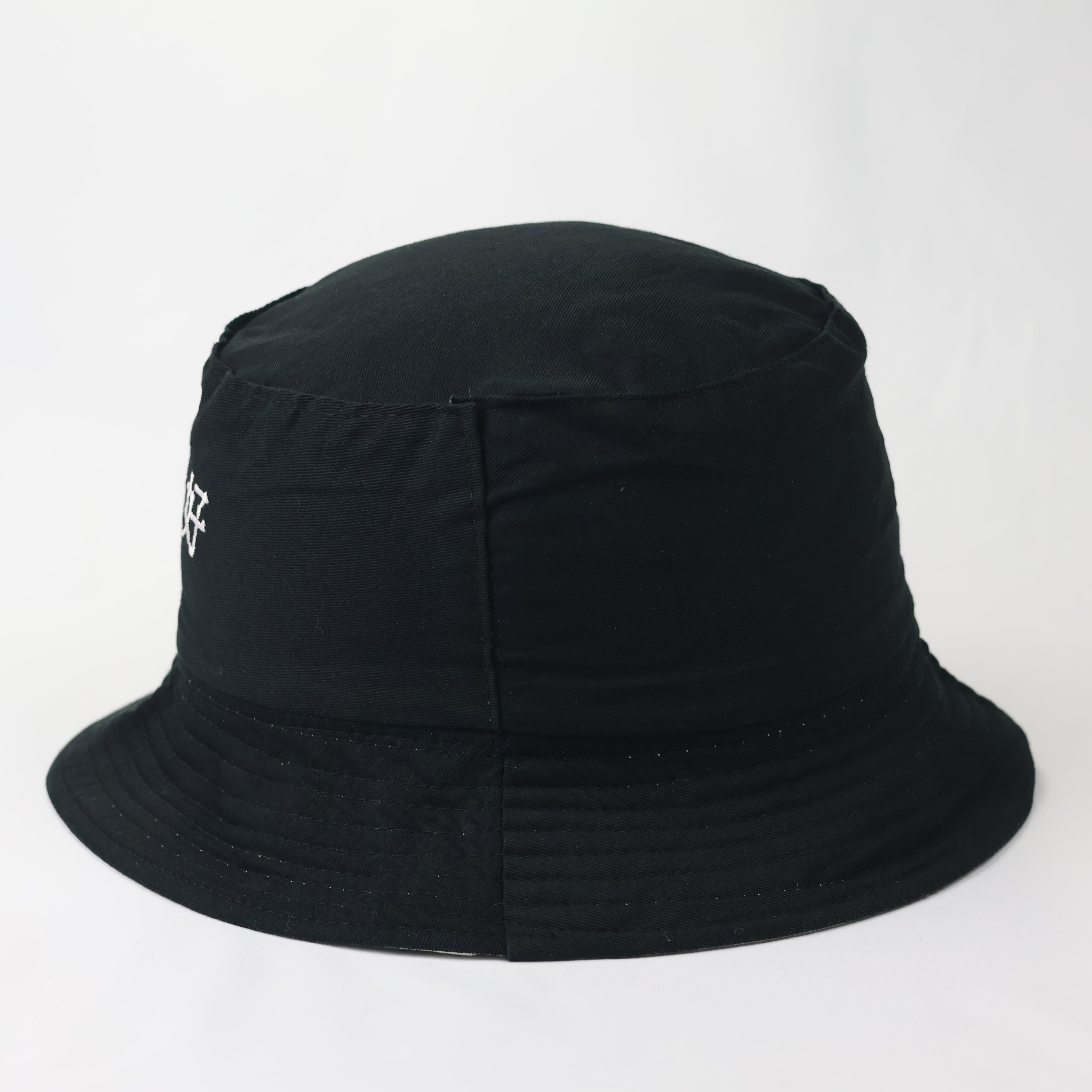 Reversible Black & White Bucket Hat - Chinese Embroidery Design