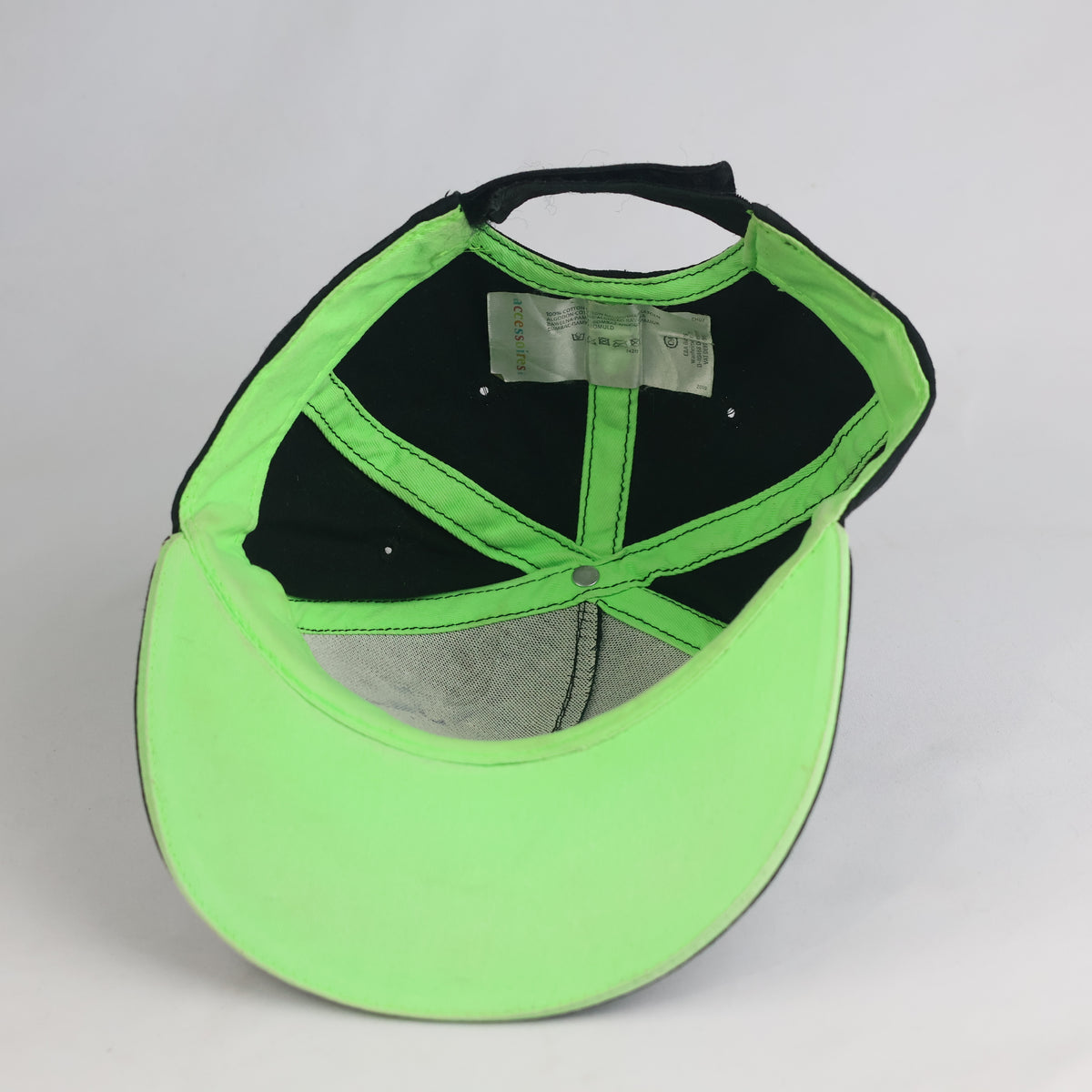 Thrifted Accessoires Black & Neon Green Graphic Flat Brim Cap (Size 57–58 cm) | 10839