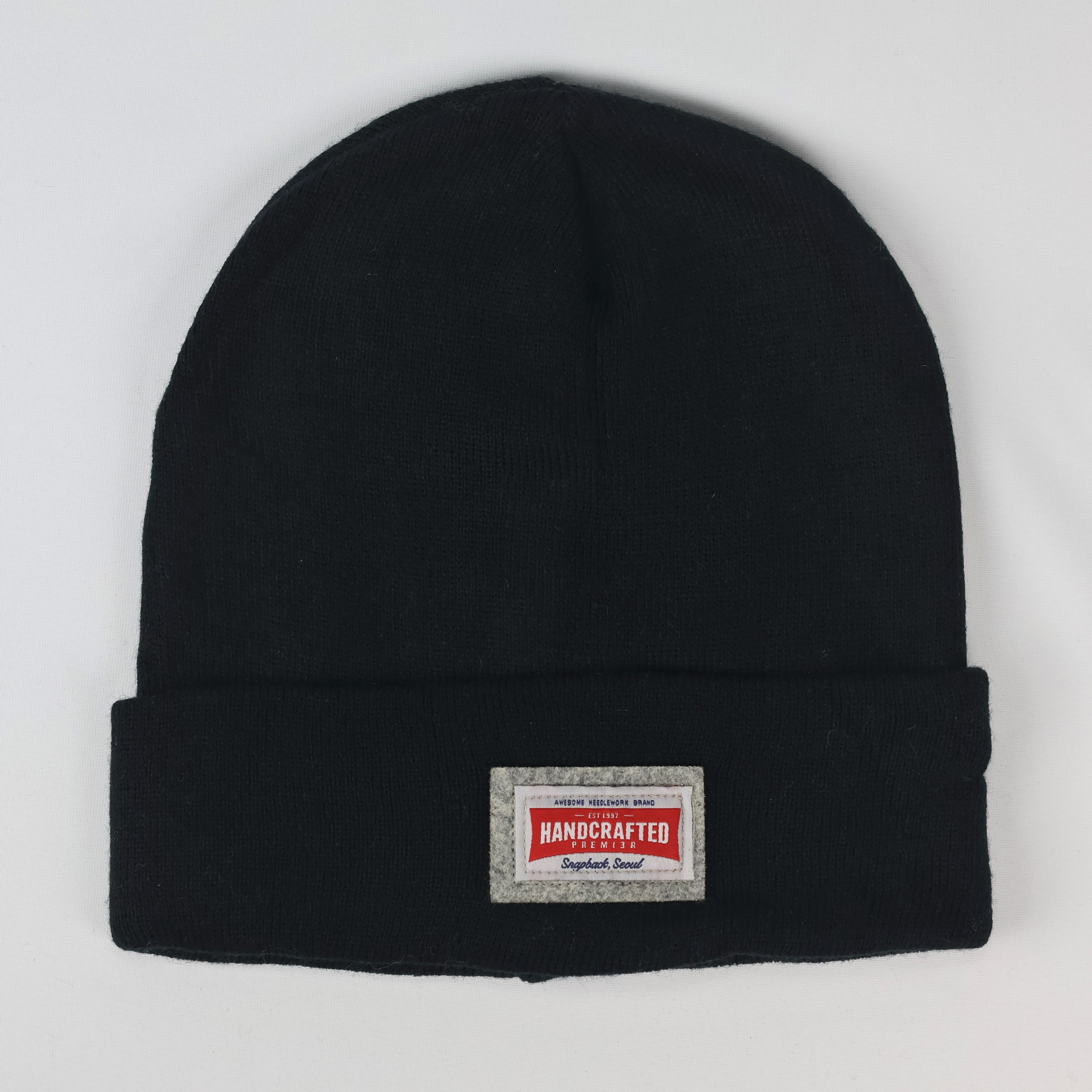Premium Handcrafted Black Chunky Knit Thrifted Beanie - One Size Adult