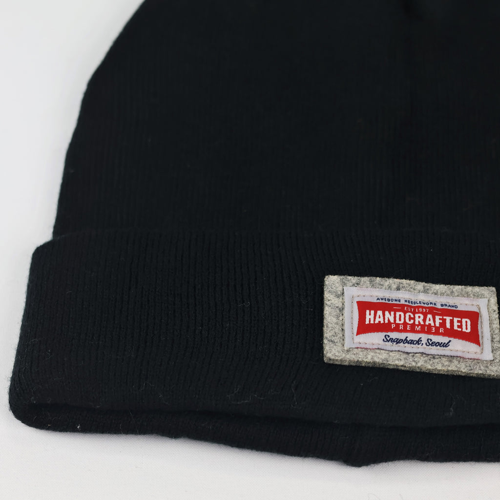 Premium Handcrafted Black Chunky Knit Thrifted Beanie - One Size Adult
