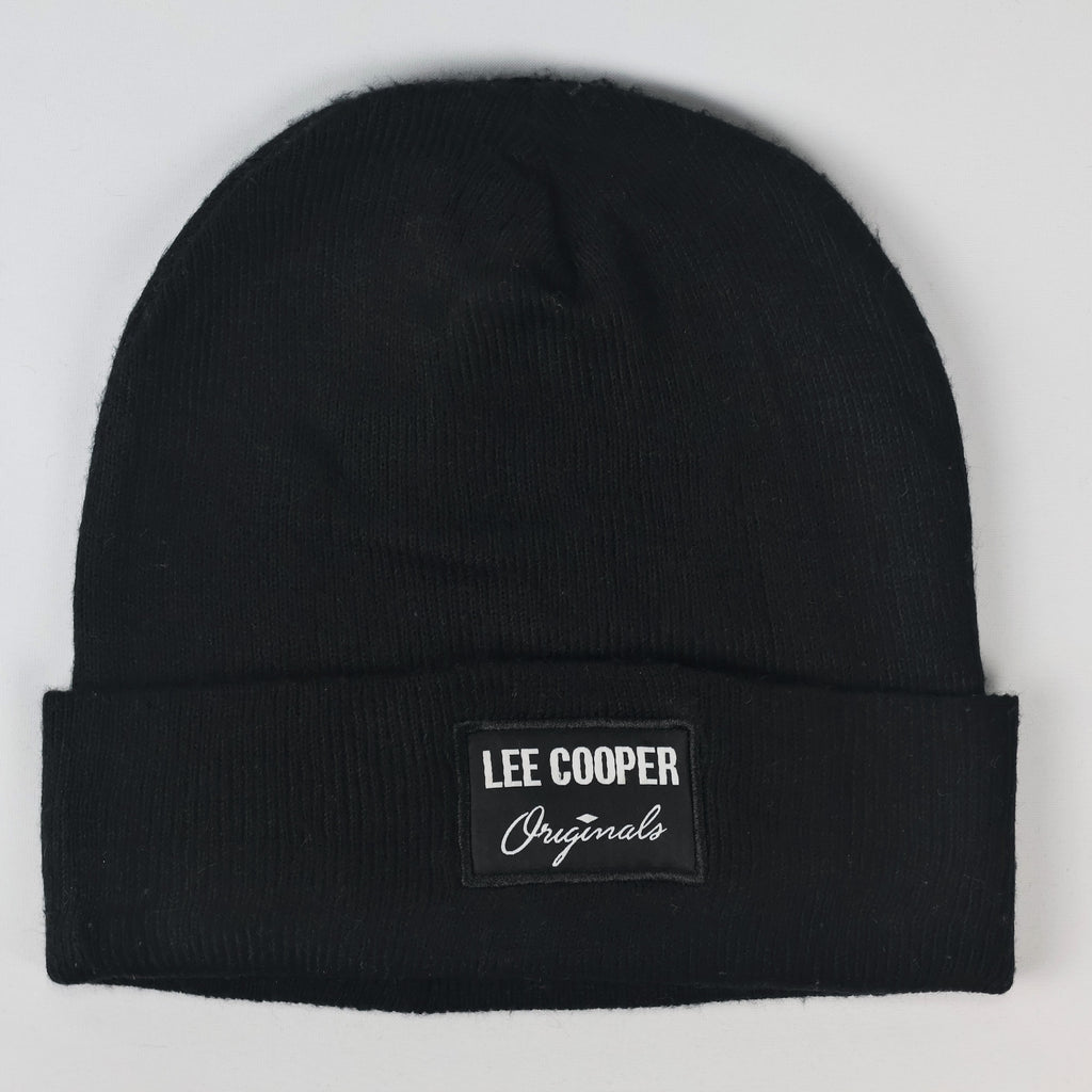 Lee Cooper London Heritage Thrifted Beanie - Classic Black Rib-Knit Winter Cap