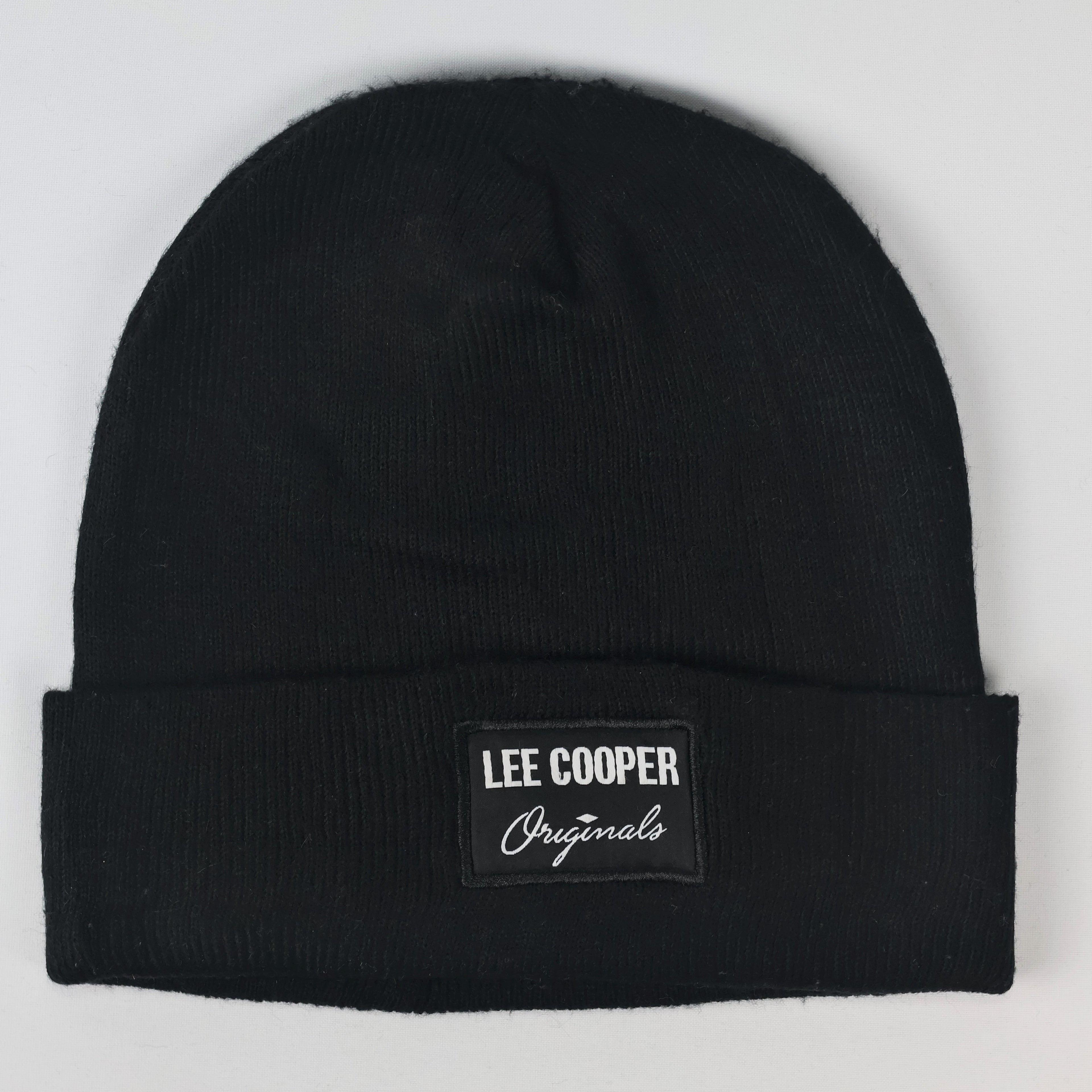 Lee Cooper London Heritage Thrifted Beanie - Classic Black Rib-Knit Winter Cap