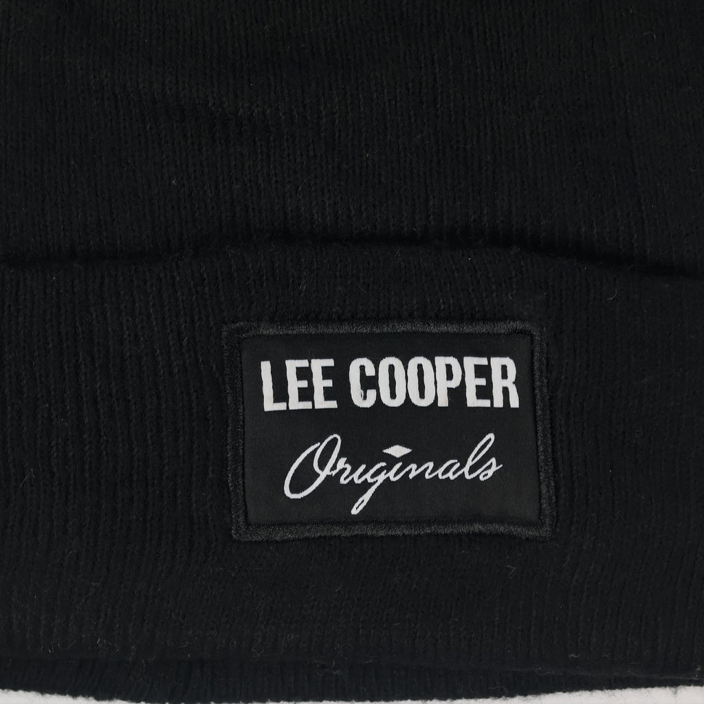 Lee Cooper London Heritage Thrifted Beanie - Classic Black Rib-Knit Winter Cap