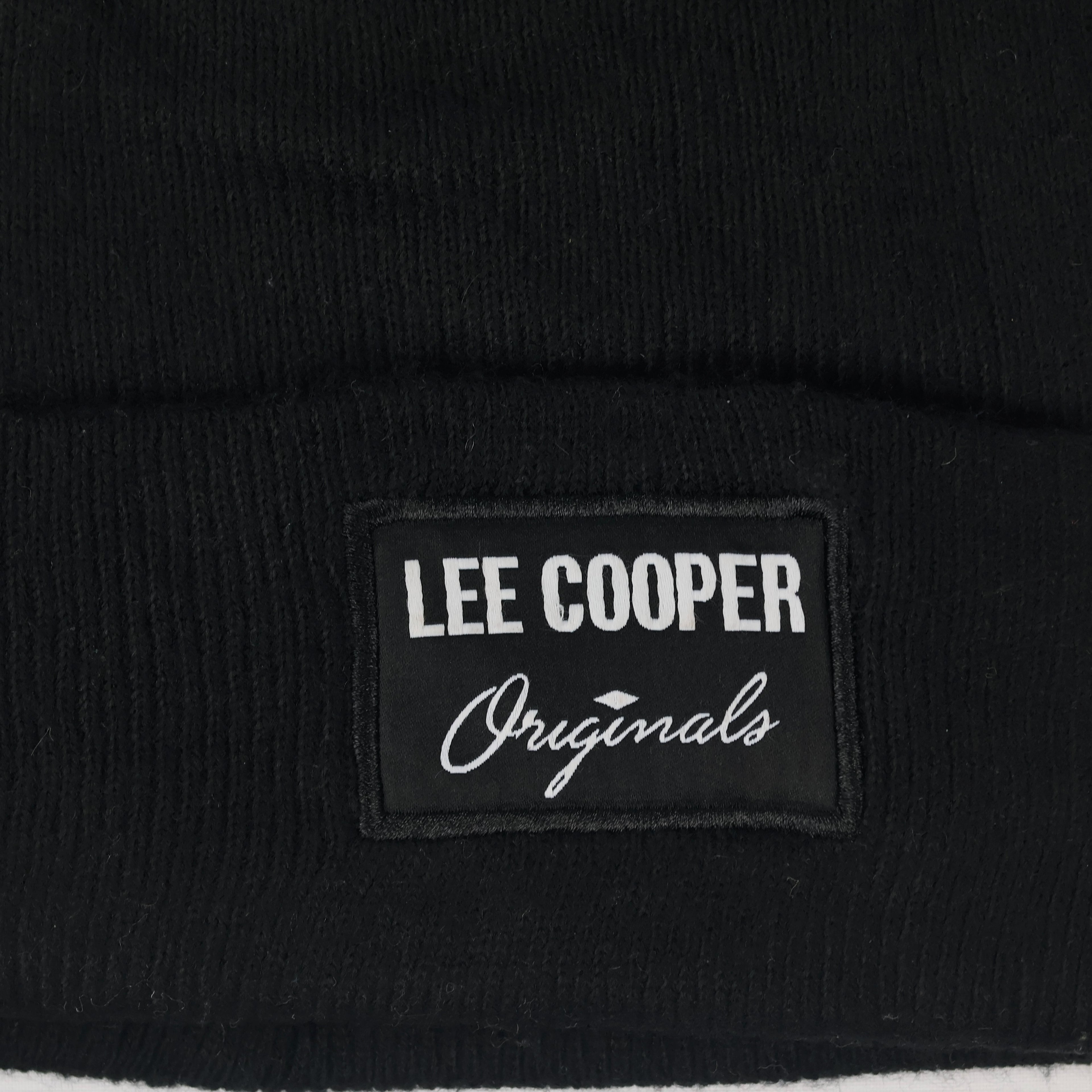 Lee Cooper London Heritage Thrifted Beanie - Classic Black Rib-Knit Winter Cap