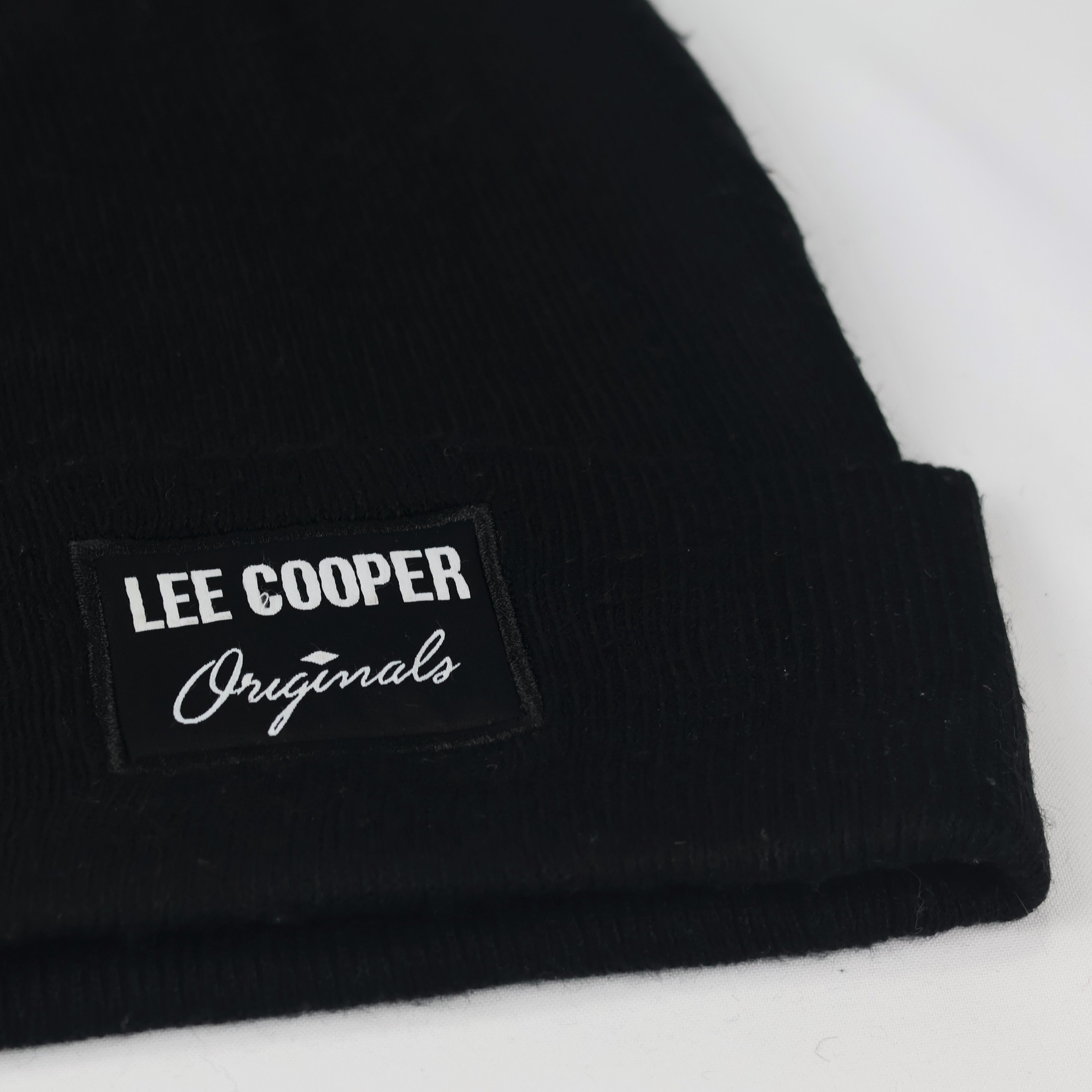 Lee Cooper London Heritage Thrifted Beanie - Classic Black Rib-Knit Winter Cap