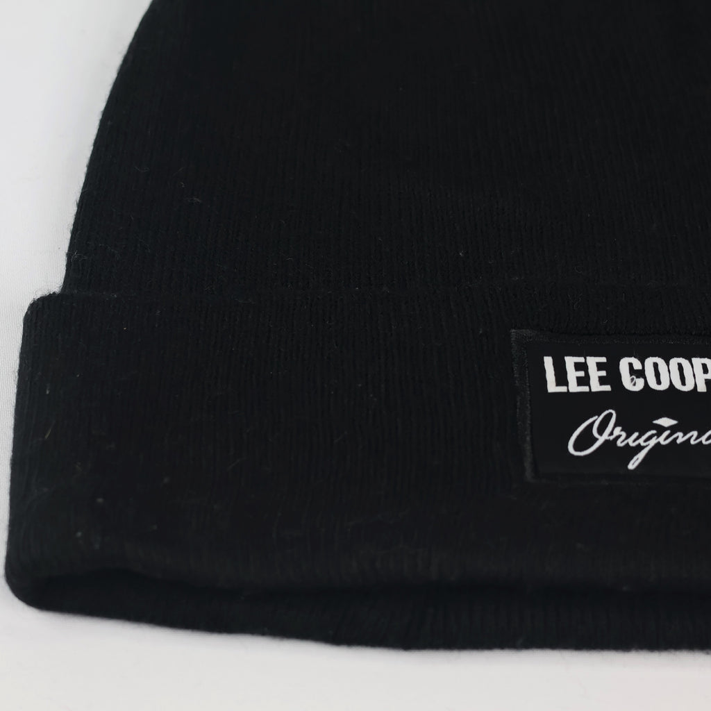Lee Cooper London Heritage Thrifted Beanie - Classic Black Rib-Knit Winter Cap
