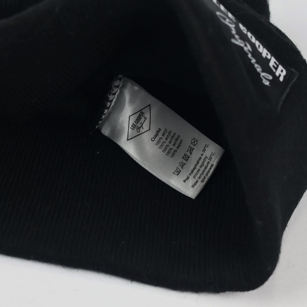 Lee Cooper London Heritage Thrifted Beanie - Classic Black Rib-Knit Winter Cap