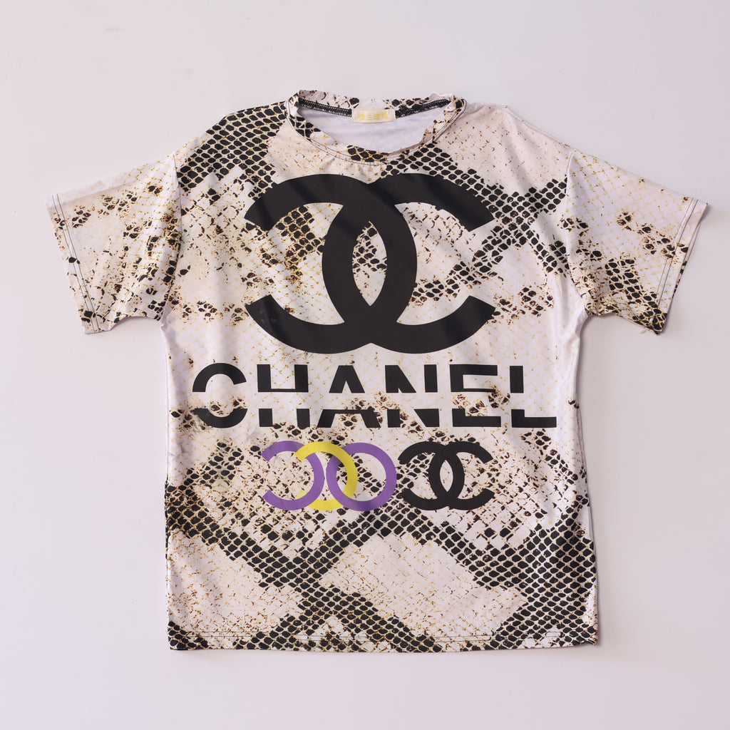 Men’s Snakeskin Pattern Tee - Chanel Logo Print - Size L