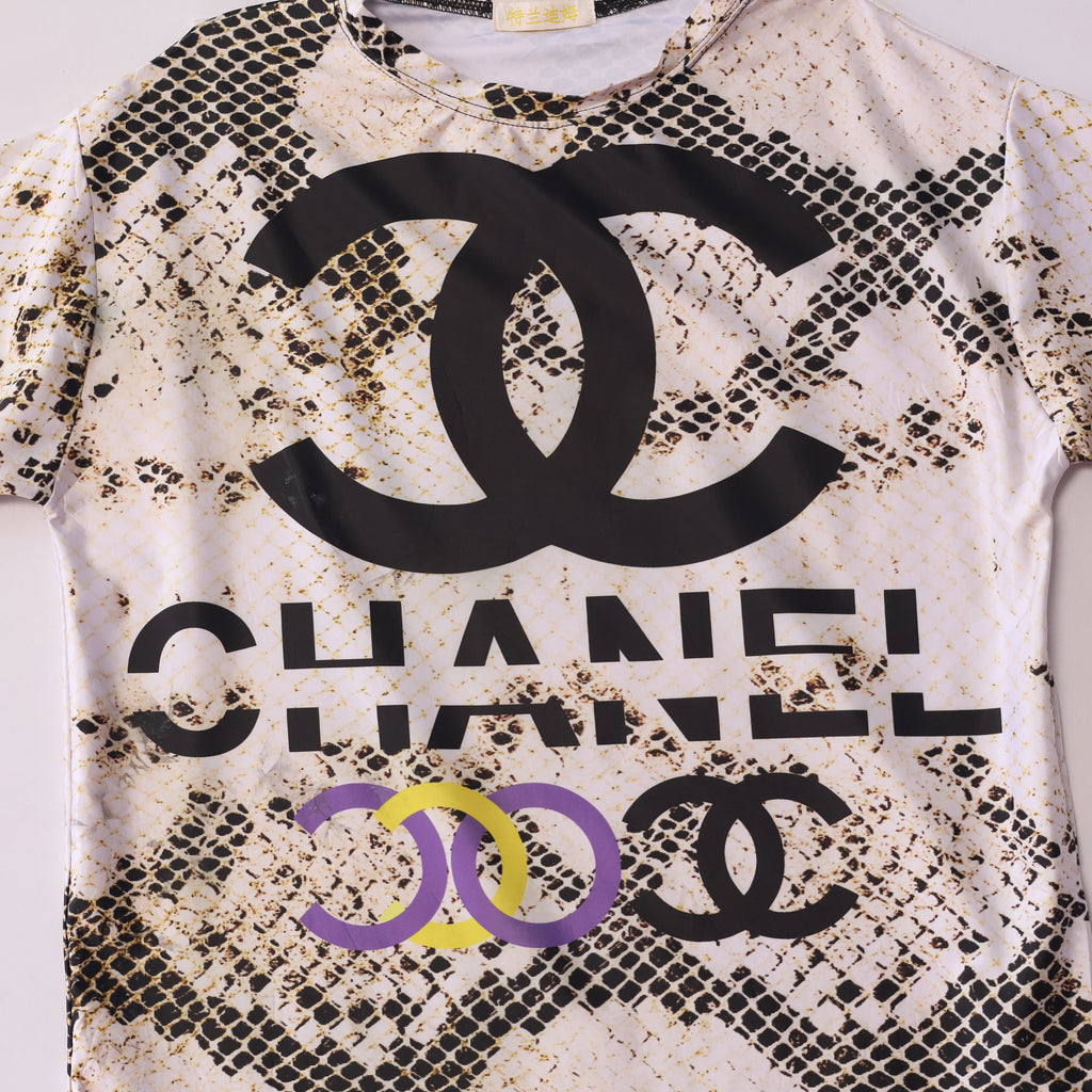 Men’s Snakeskin Pattern Tee - Chanel Logo Print - Size L
