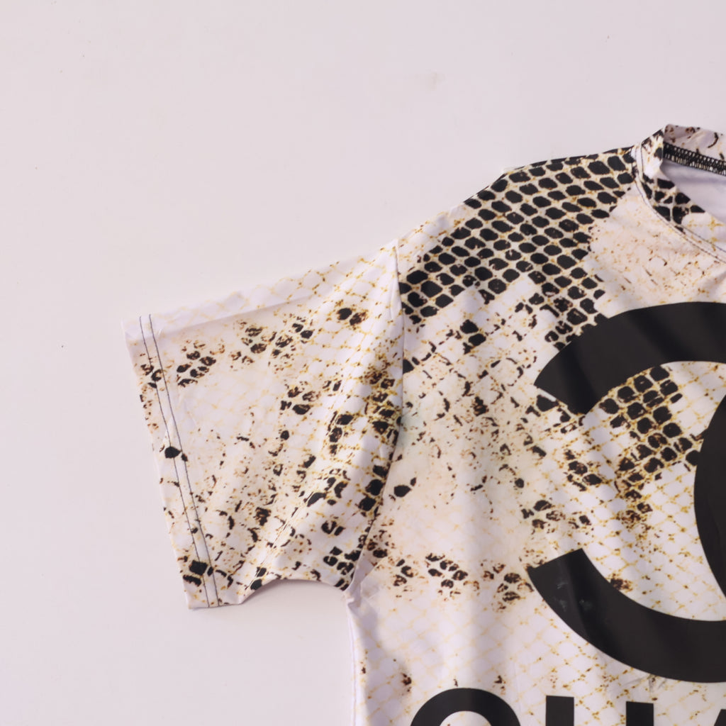 Men’s Snakeskin Pattern Tee - Chanel Logo Print - Size L