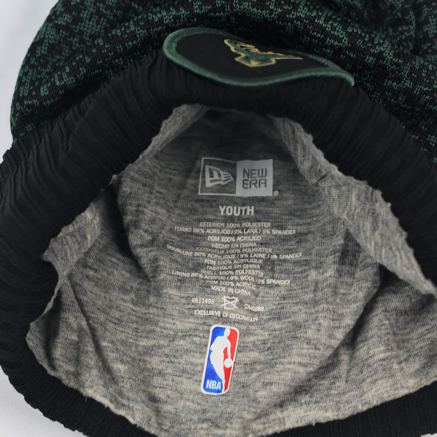 New Era Youth Winter Beanie - Black Green shade Knit Hat (Kids Size)