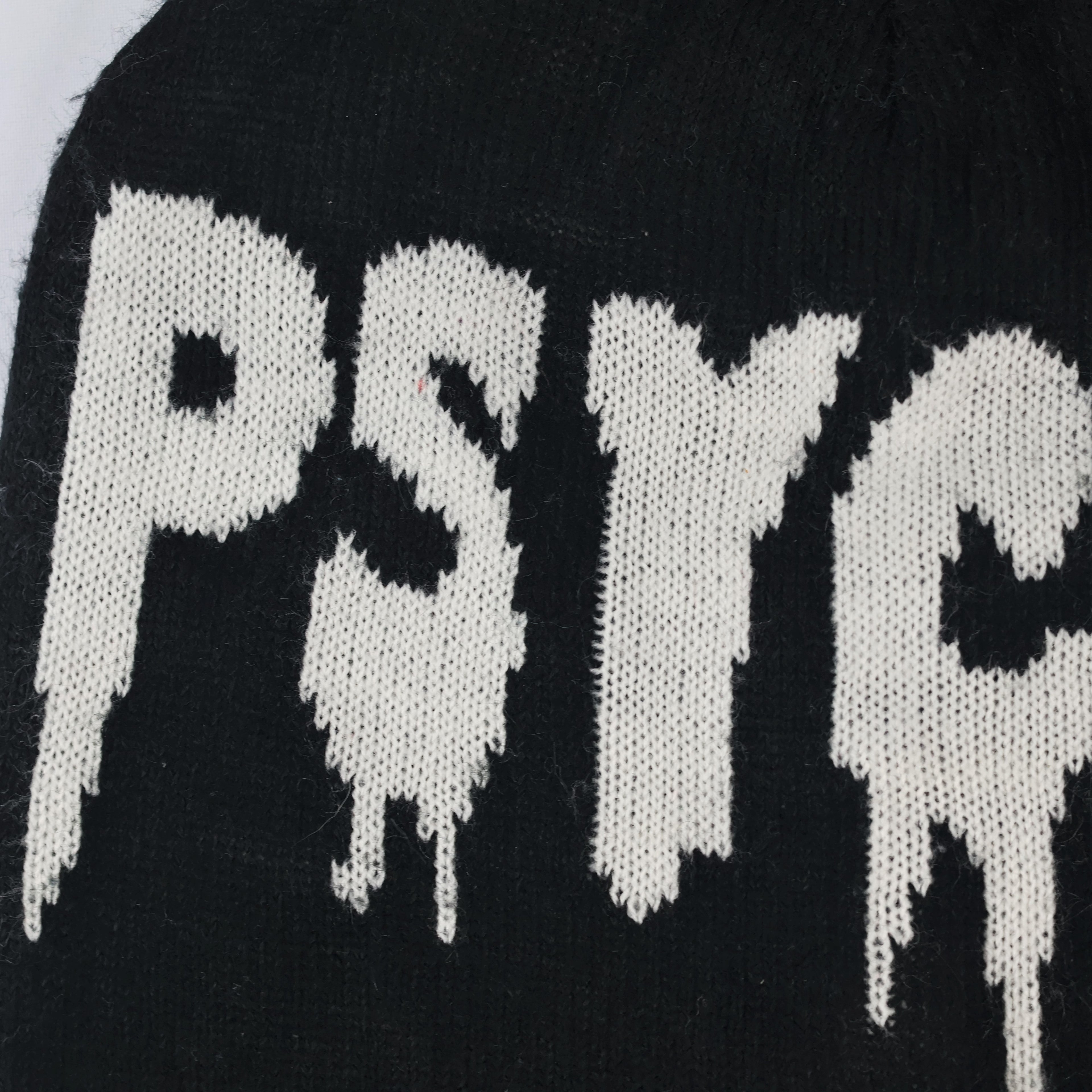 Edgy Black "PHYSCO" Black Thrifted Beanie - Gen Z Streetwear Knit Cap