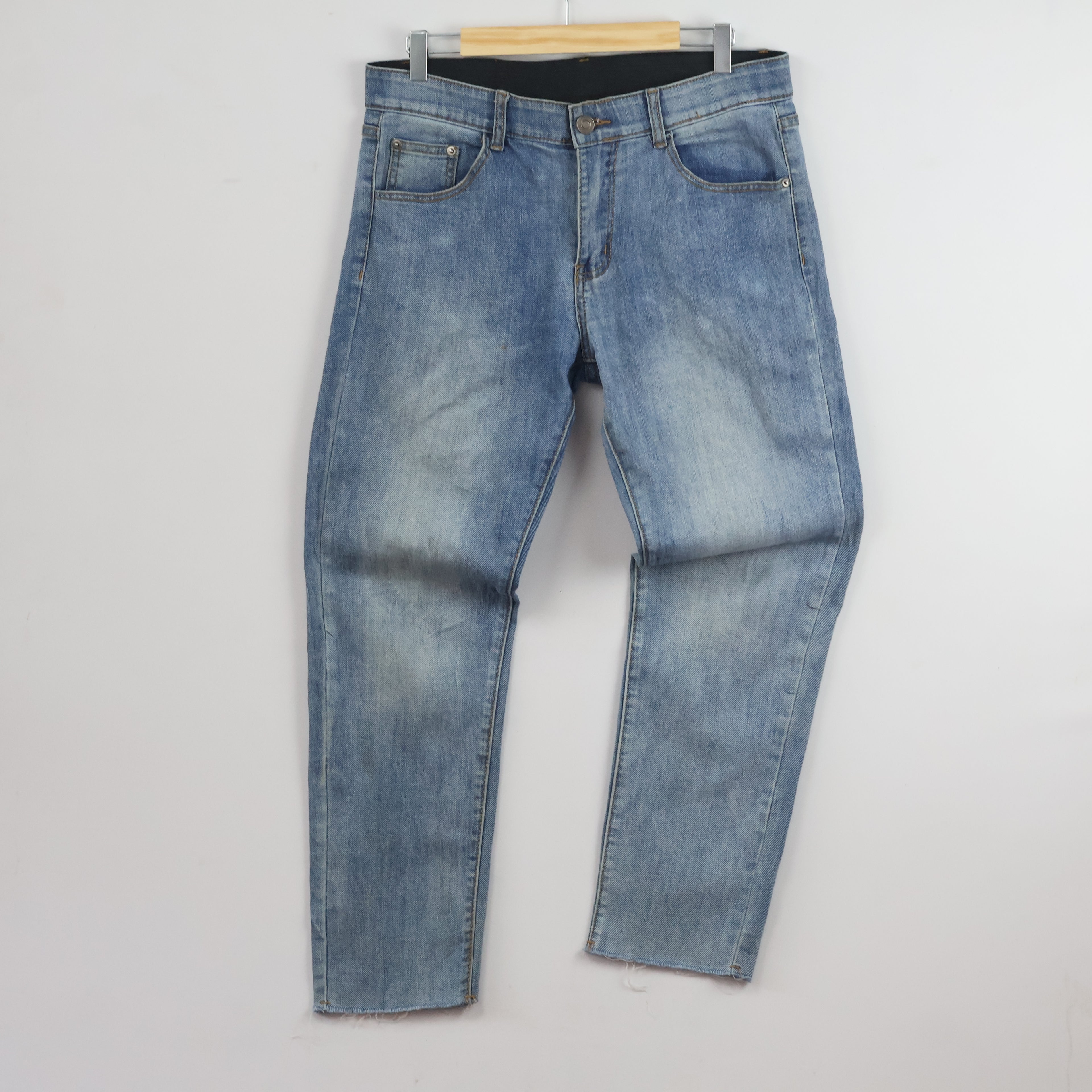 Men's Vintage Style Light Wash Raw Edge Denim 32-34/ J1068