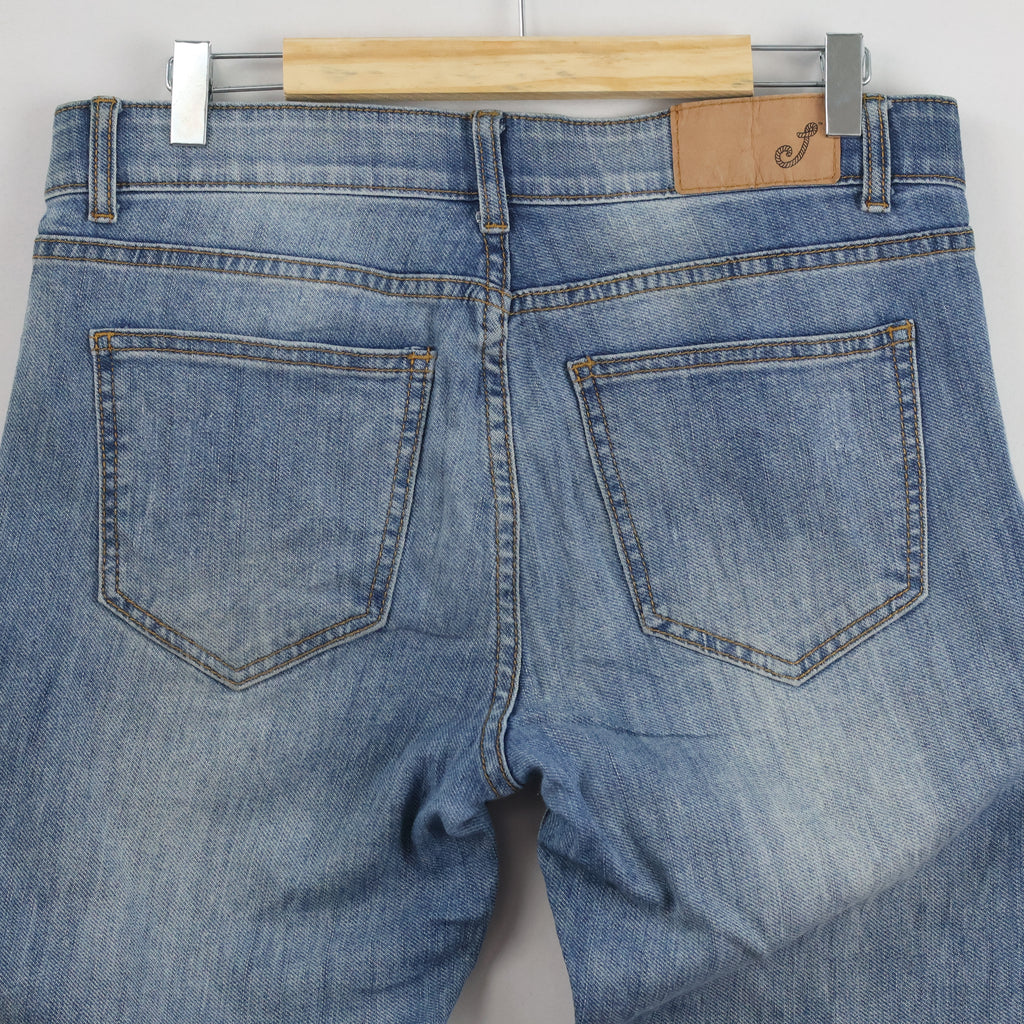 Men's Vintage Style Light Wash Raw Edge Denim 32-34/ J1068