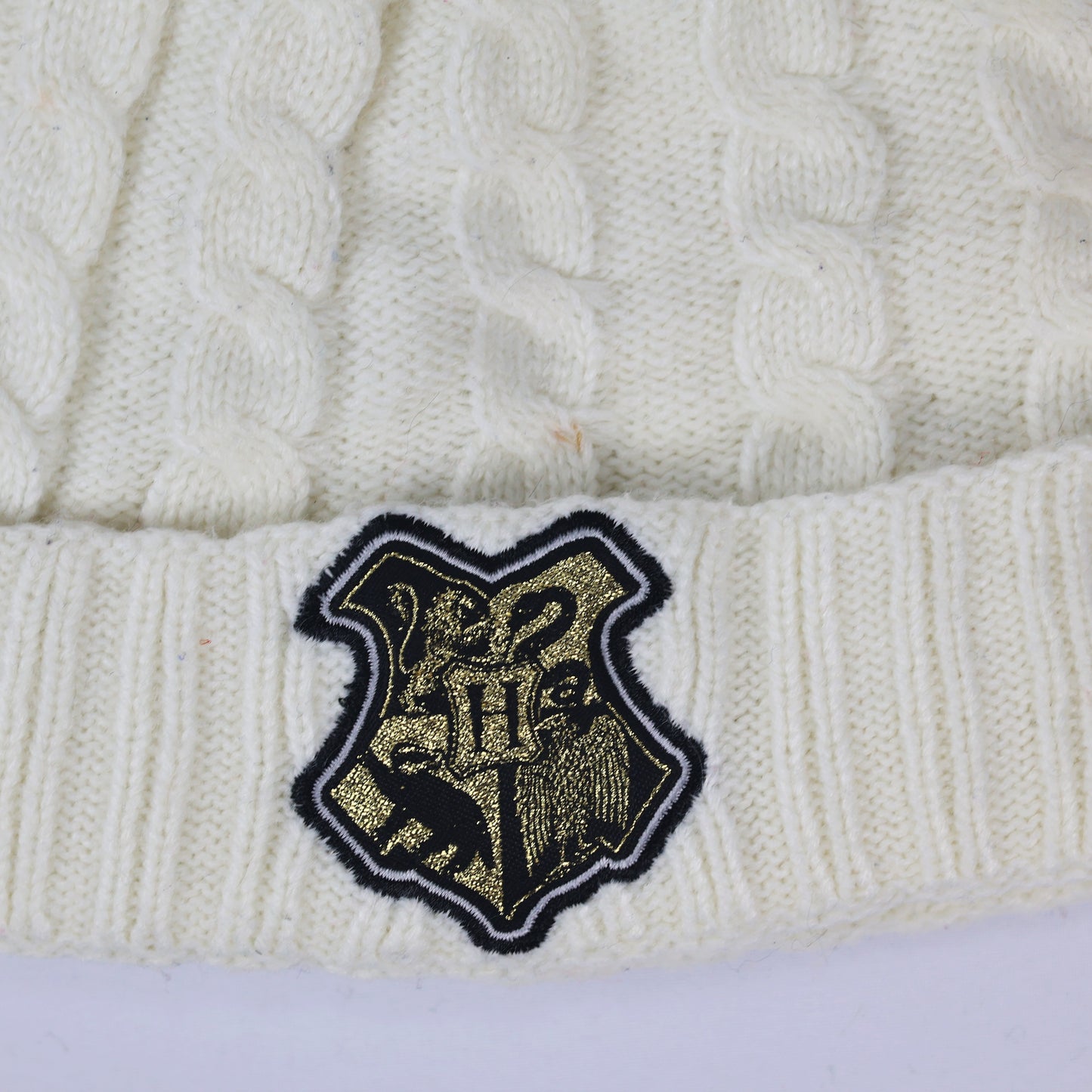 Harry Potter Junior White Knit Pom Thrifted  Beanie - Hogwarts Winter Hat (Ages 8-12)