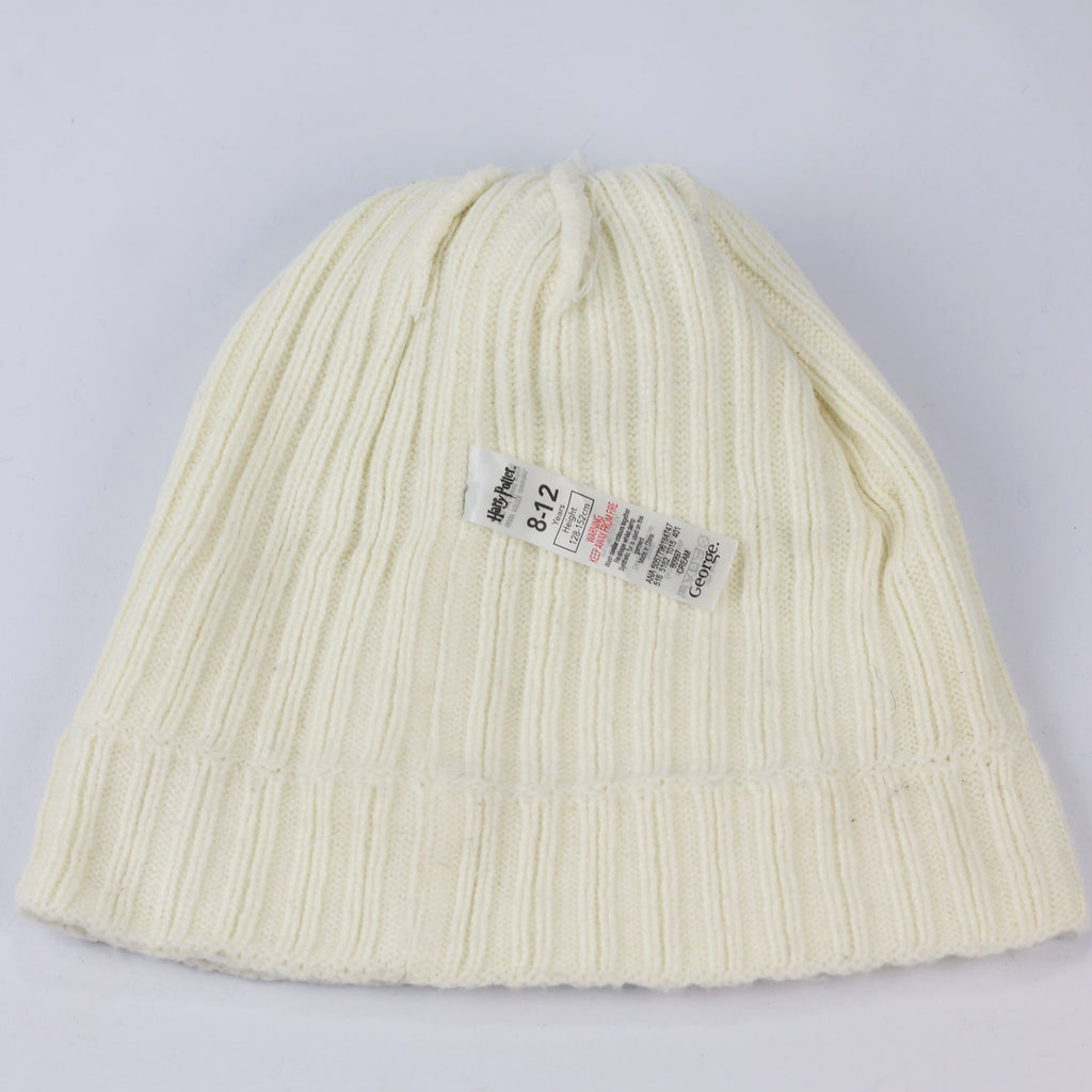 Harry Potter Junior White Knit Pom Thrifted  Beanie - Hogwarts Winter Hat (Ages 8-12)