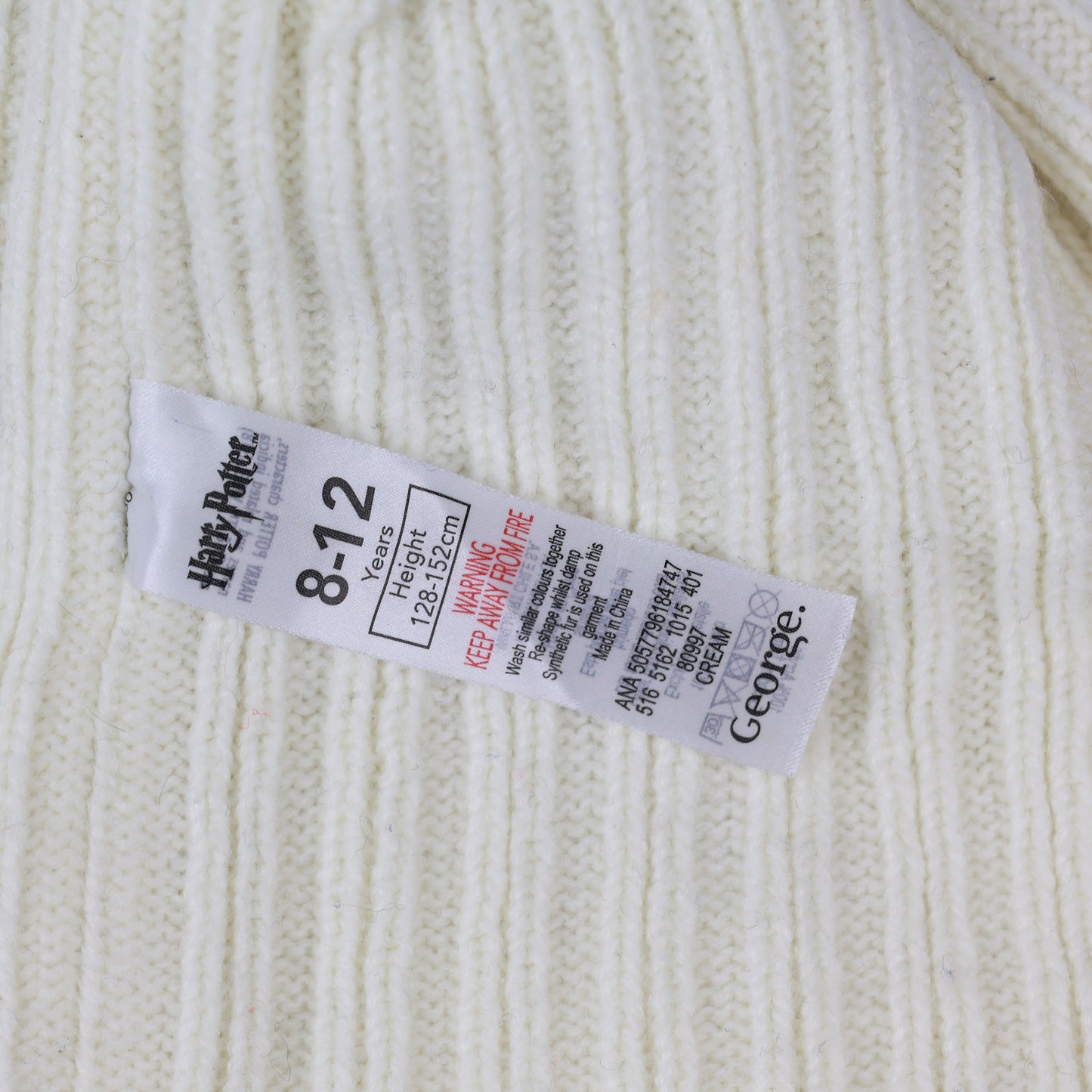 Harry Potter Junior White Knit Pom Thrifted  Beanie - Hogwarts Winter Hat (Ages 8-12)