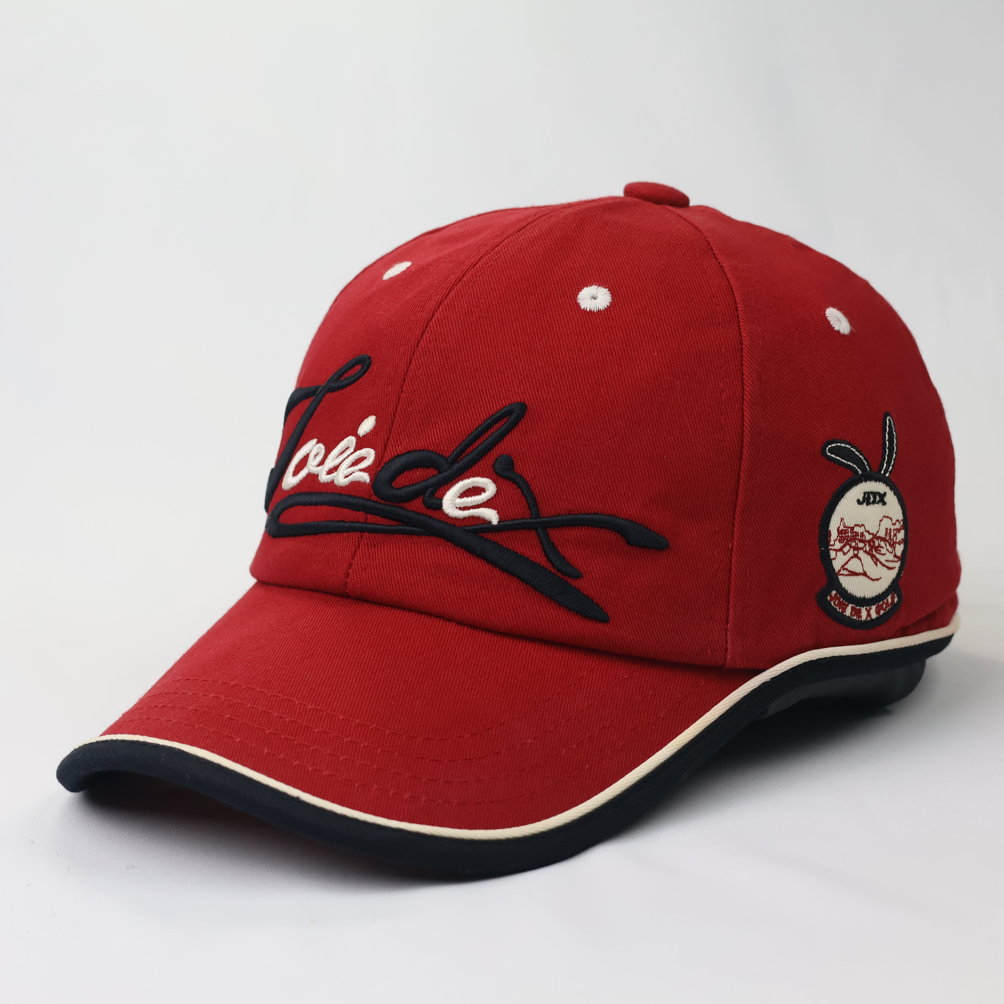 Vintage Red Performance Golf Hat with Black & Cream Piping - JDX