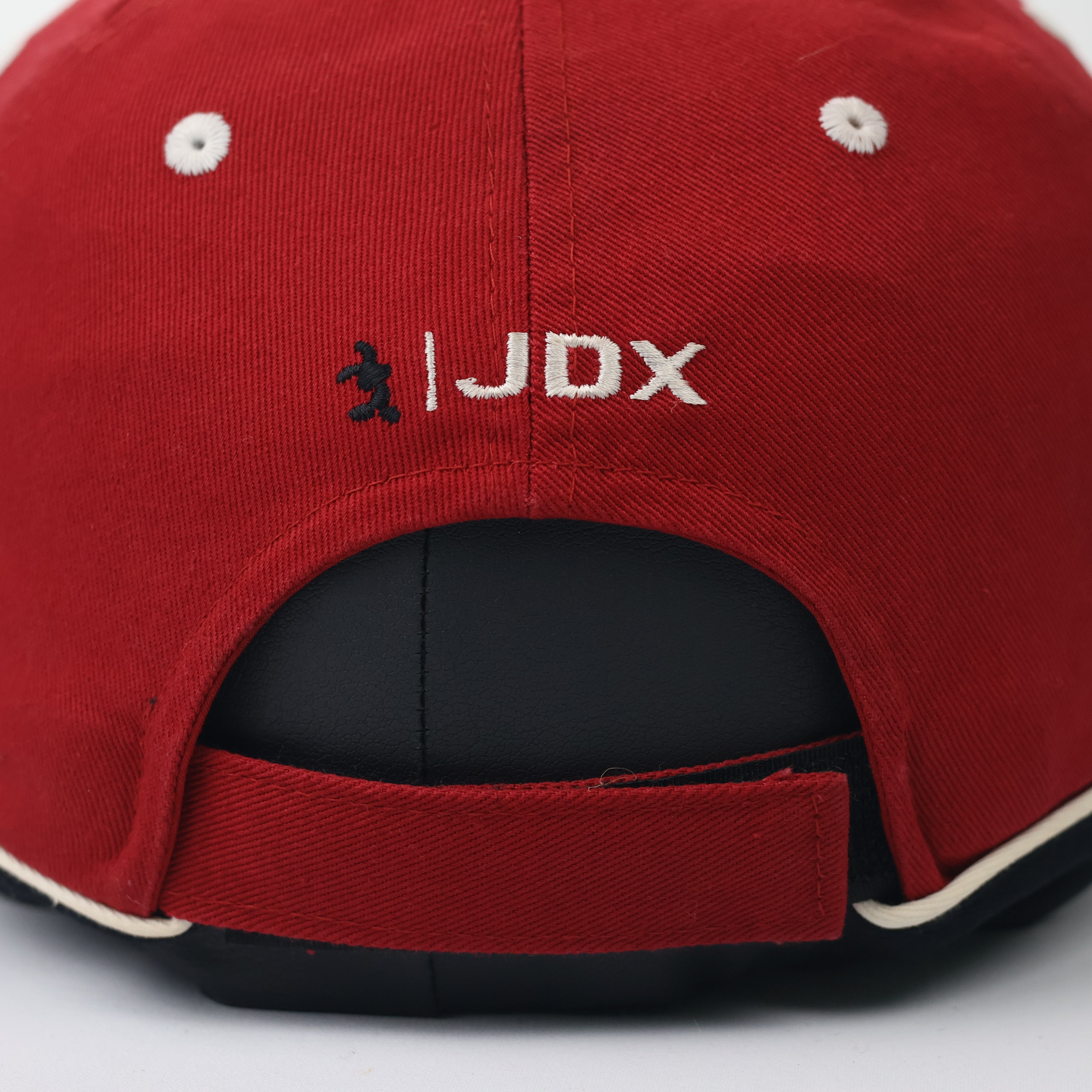 Vintage Red Performance Golf Hat with Black & Cream Piping - JDX