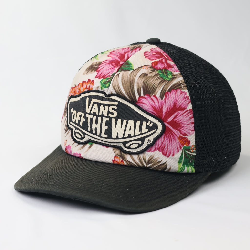 Retro Vans Tropical Hibiscus Print Trucker Cap - Thrifted Summer Snapback