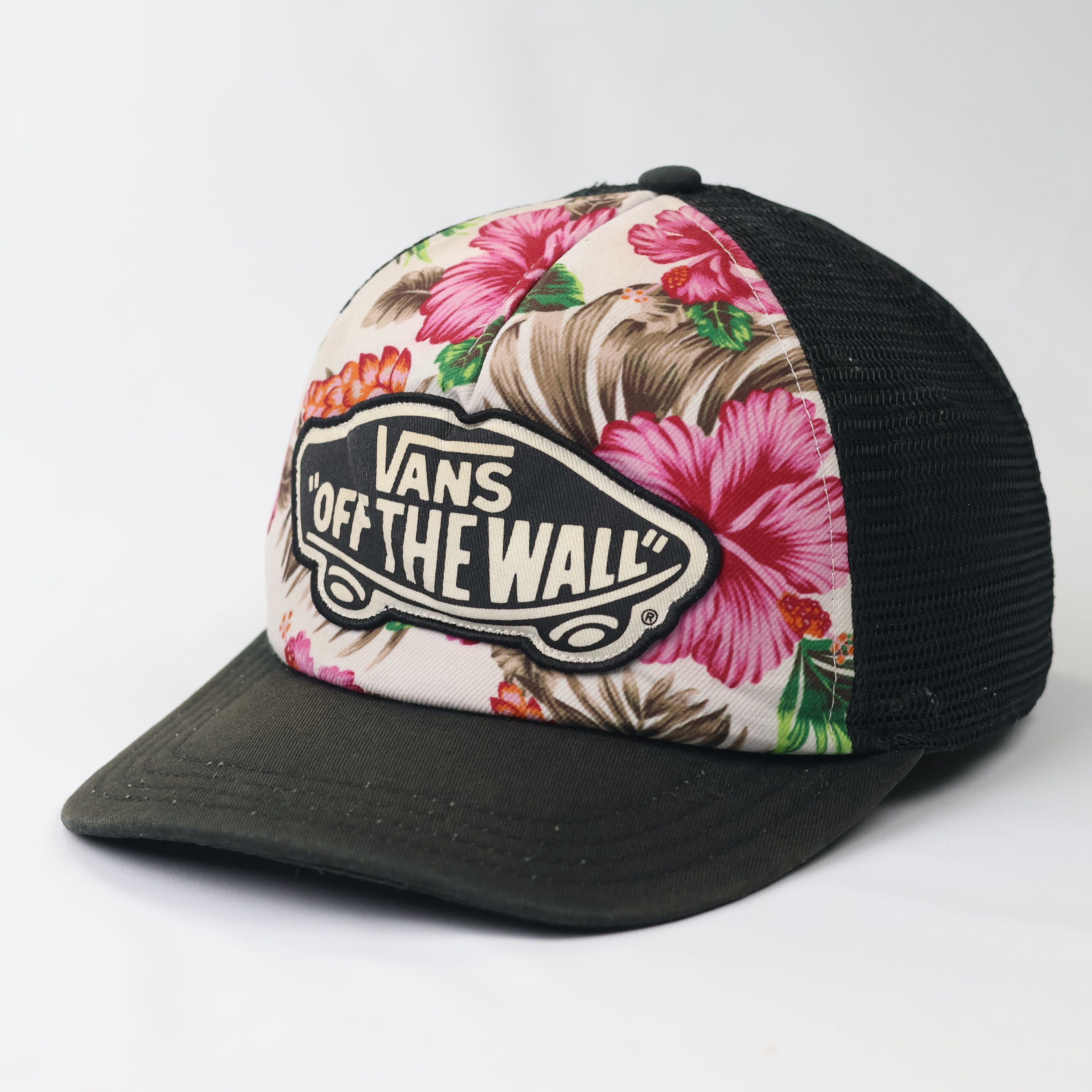 Retro Vans Tropical Hibiscus Print Trucker Cap - Thrifted Summer Snapback