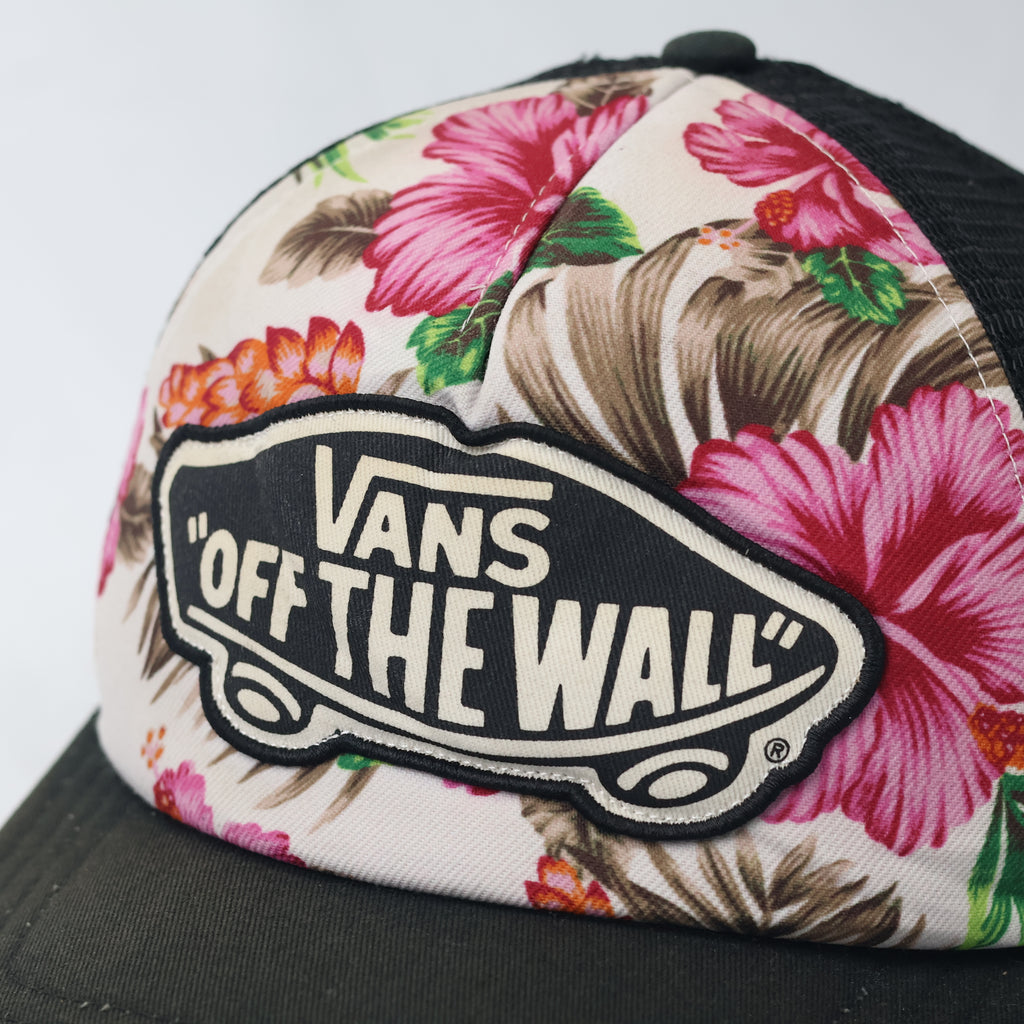 Retro Vans Tropical Hibiscus Print Trucker Cap - Thrifted Summer Snapback