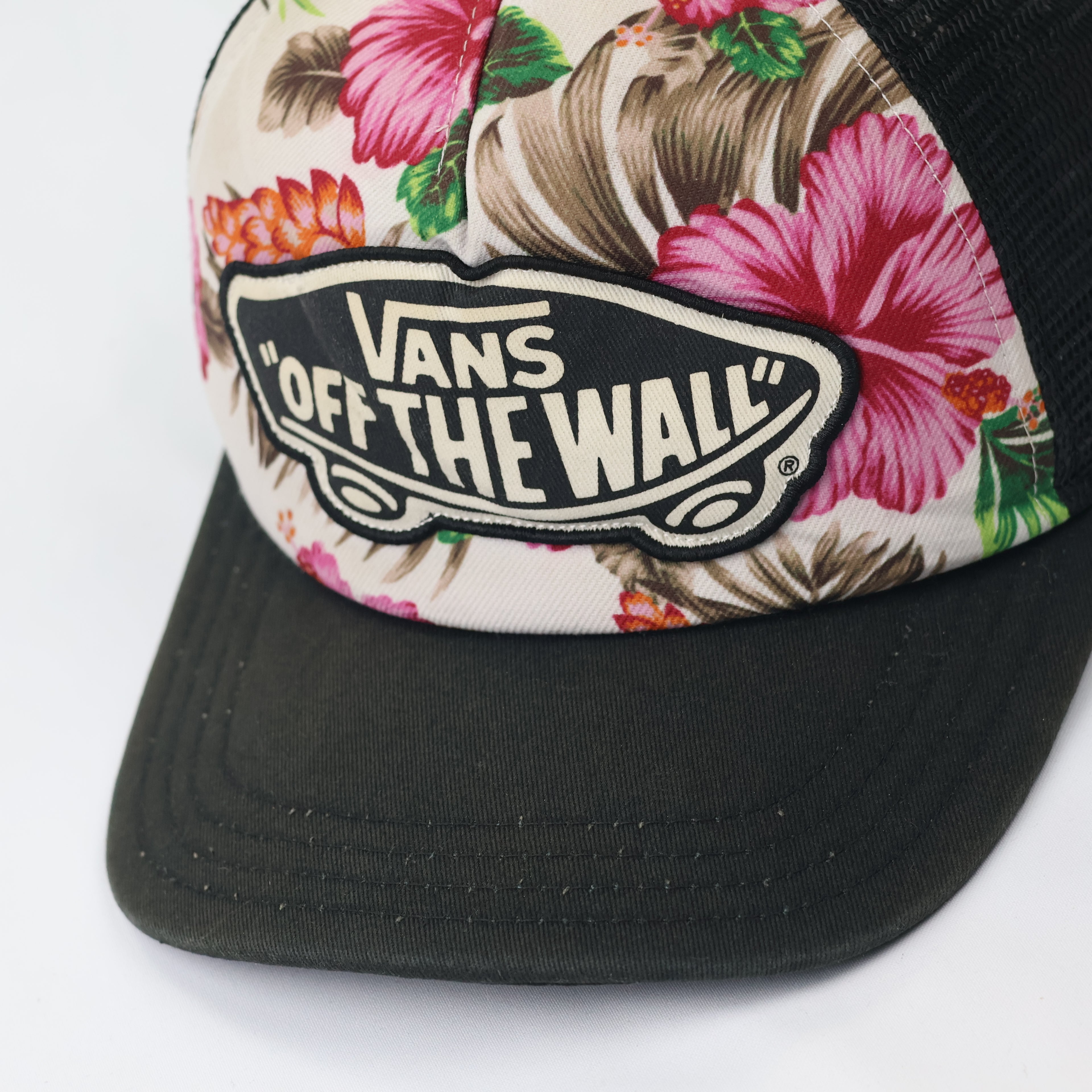 Retro Vans Tropical Hibiscus Print Trucker Cap - Thrifted Summer Snapback